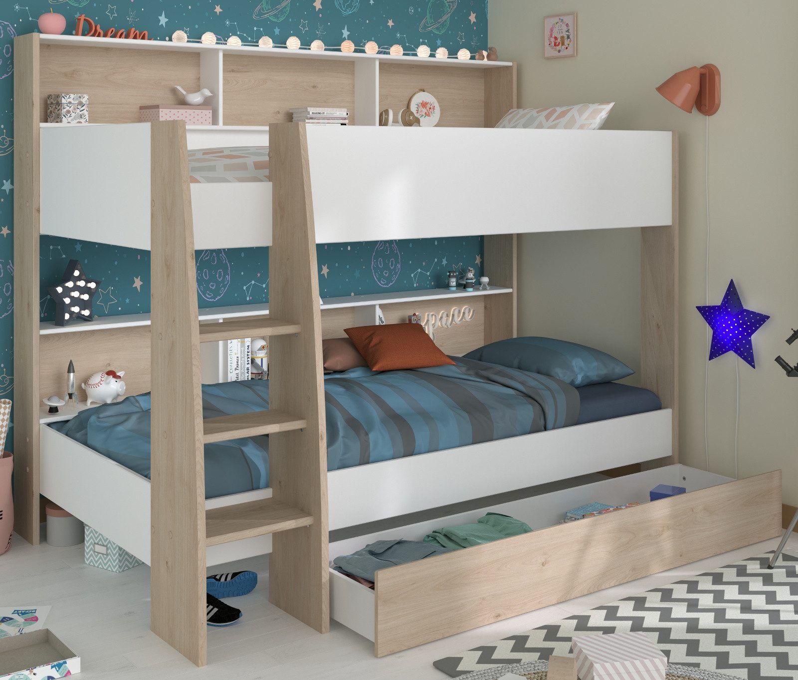 Parisot Etagenbett Cover (Hochbett inklusive Bettschubkasten, 2 Liegeflächen je 90 x 200 cm), kein Lattenrost erforderlich