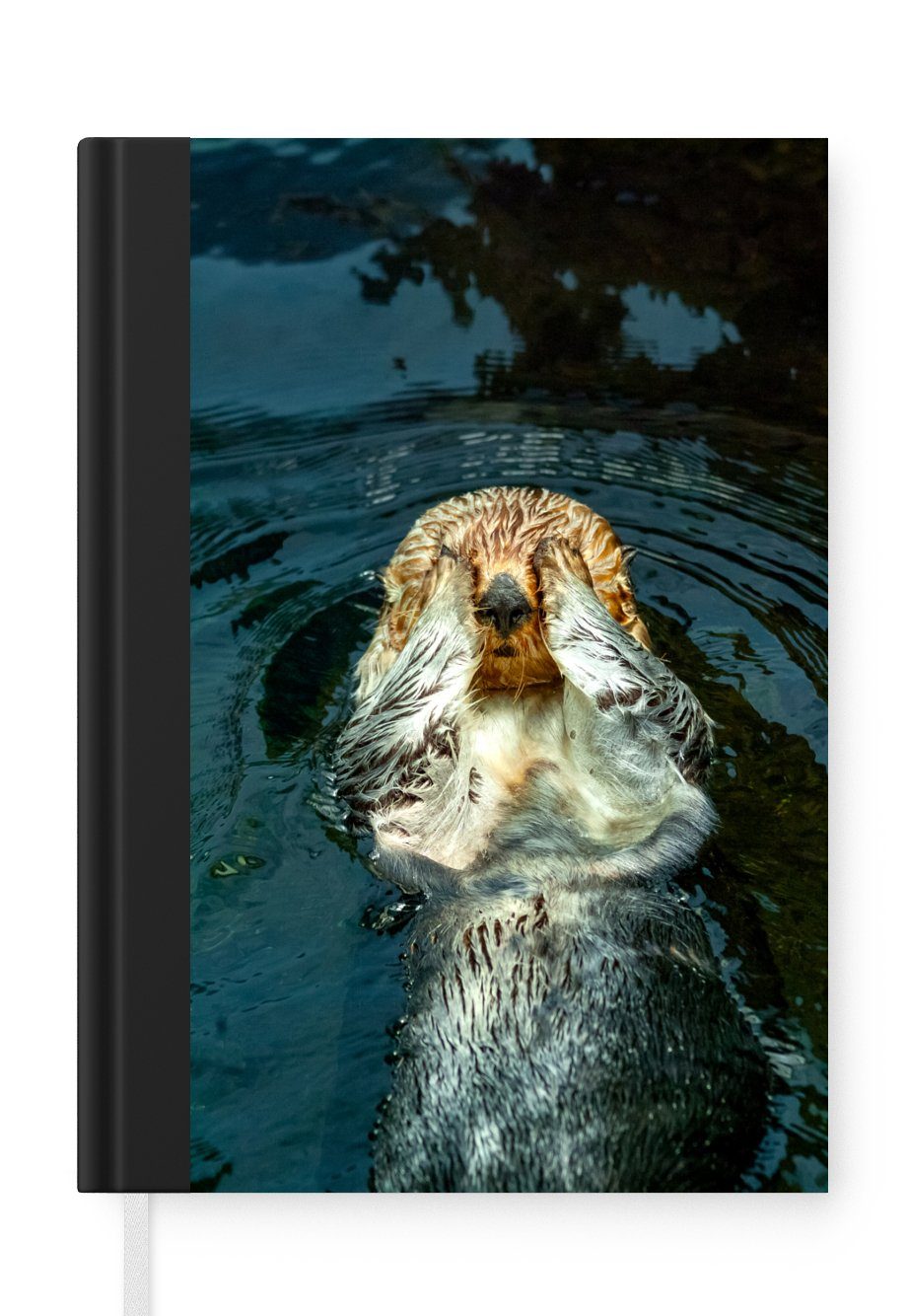 MuchoWow Notizbuch Otter im Wasser liegend, Journal, Merkzettel, Tagebuch, Notizheft, A5, 98 Seiten, Haushaltsbuch