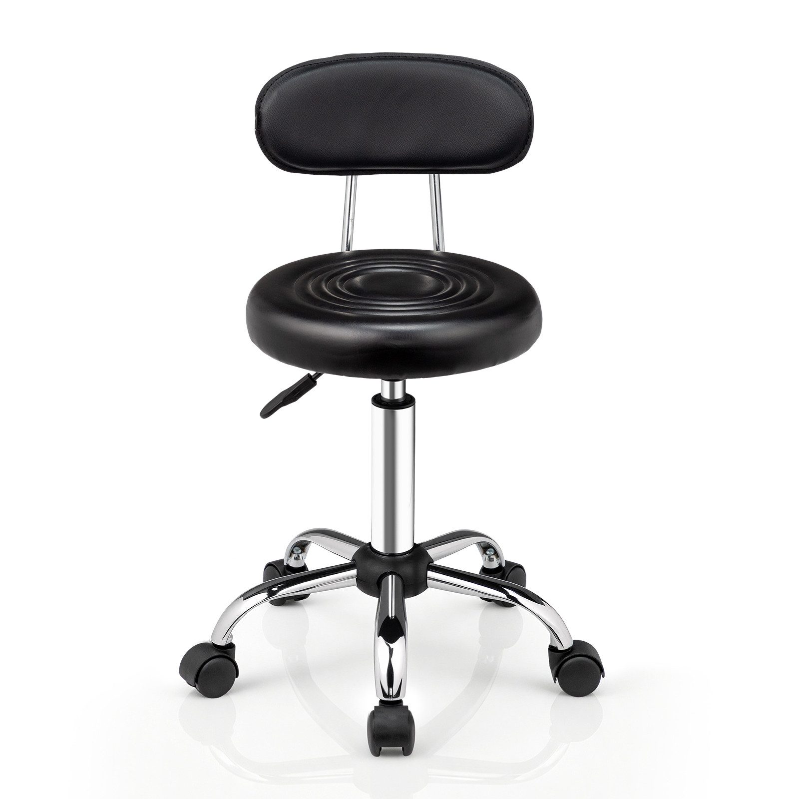 VINGLI Drehhocker Rollhocker Bürohocker Hocker für Salon, Tattoo-Studio, Büro, Zuhause, Höhenverstellbar 47-61,5 cm, mit Lehne Abnehmbar, aus PU-Leder