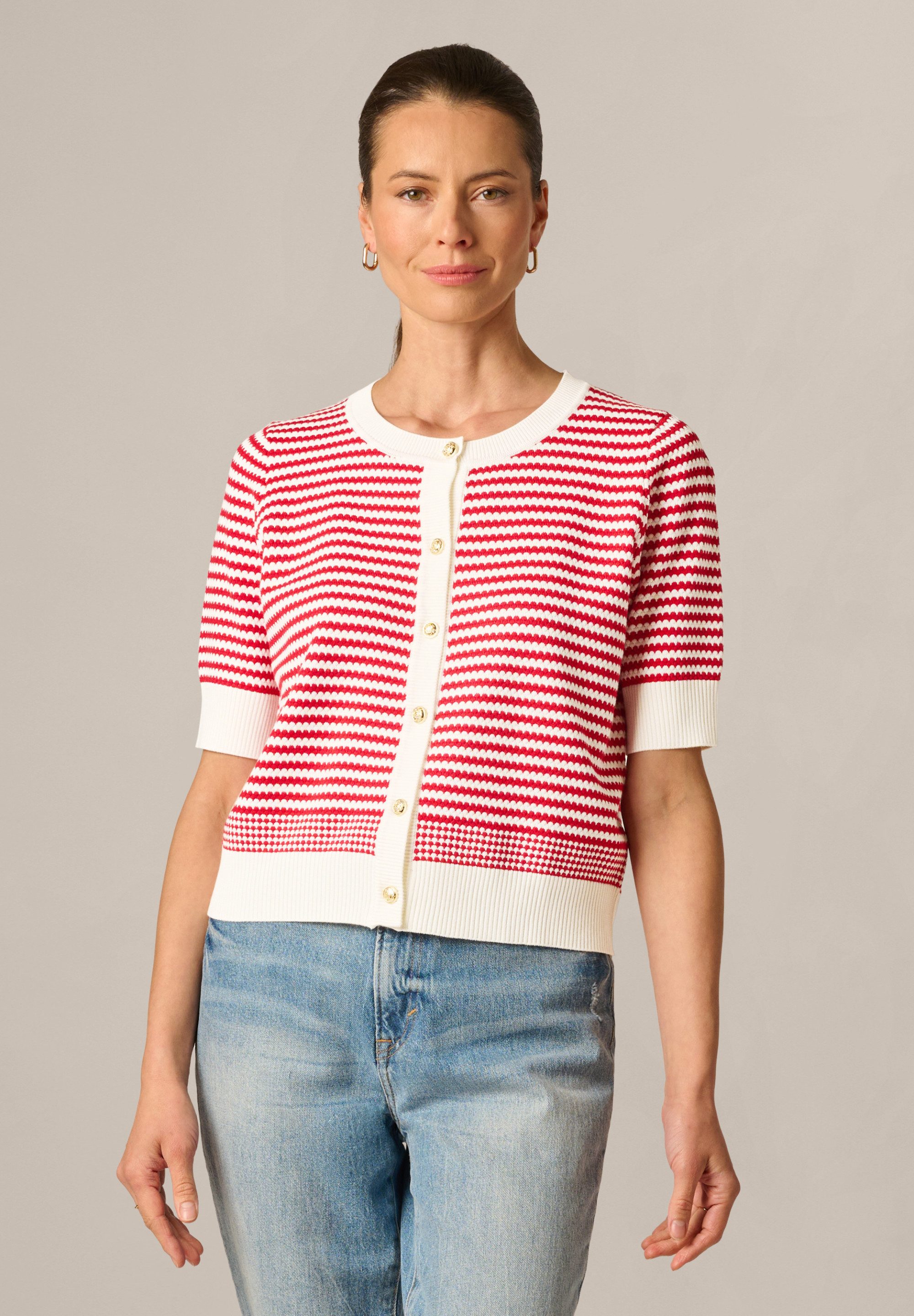 Adrianna Papell Strickjacke Short Sleeve Cardigan Müheloser, eleganter gestreifter Cardigan