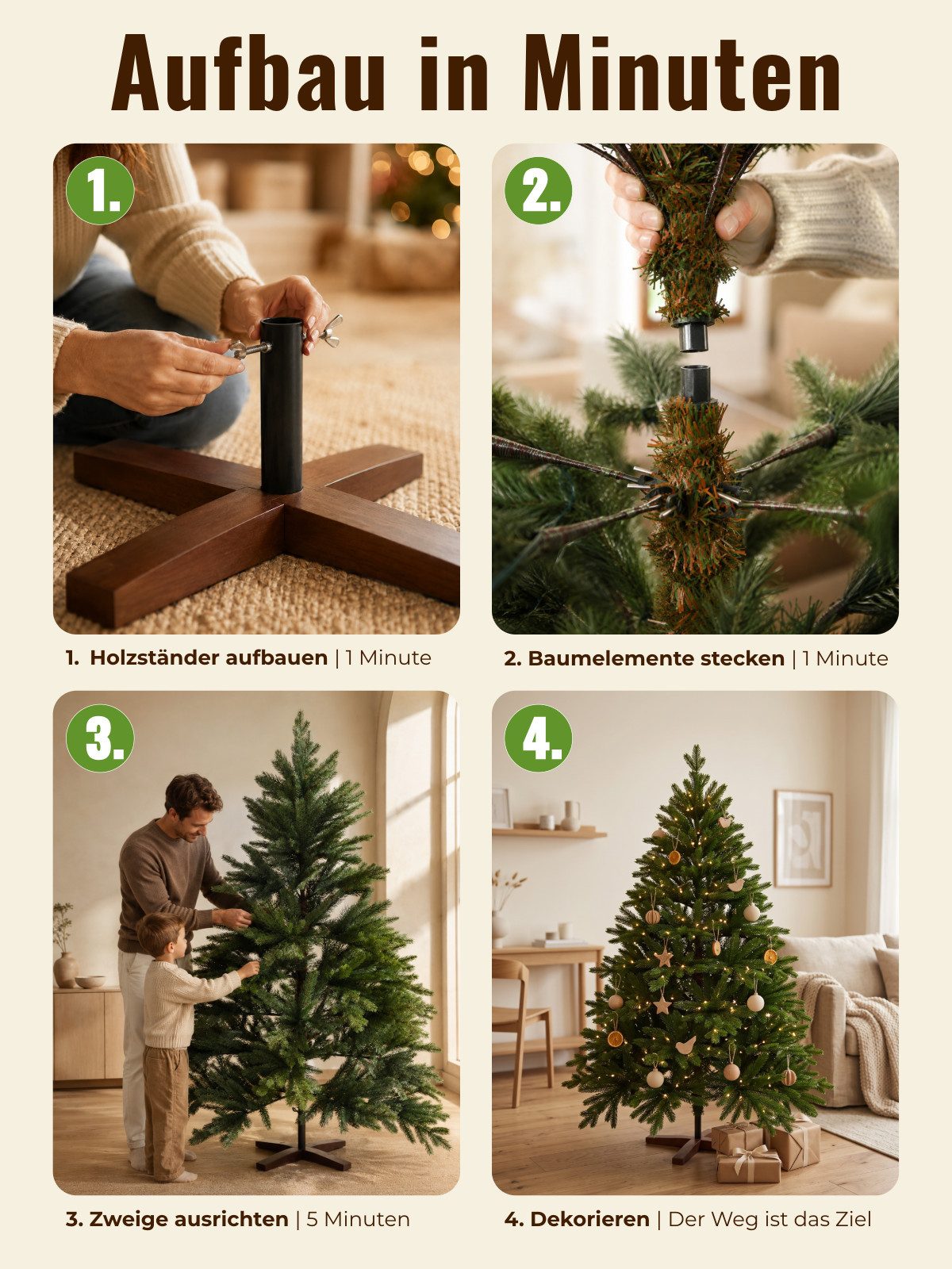 VIVANNO Künstlicher Weihnachtsbaum Polyethylen NORDMANN 150 Rund - Ohne Led, 112x150 cm – Bild 5 von 5