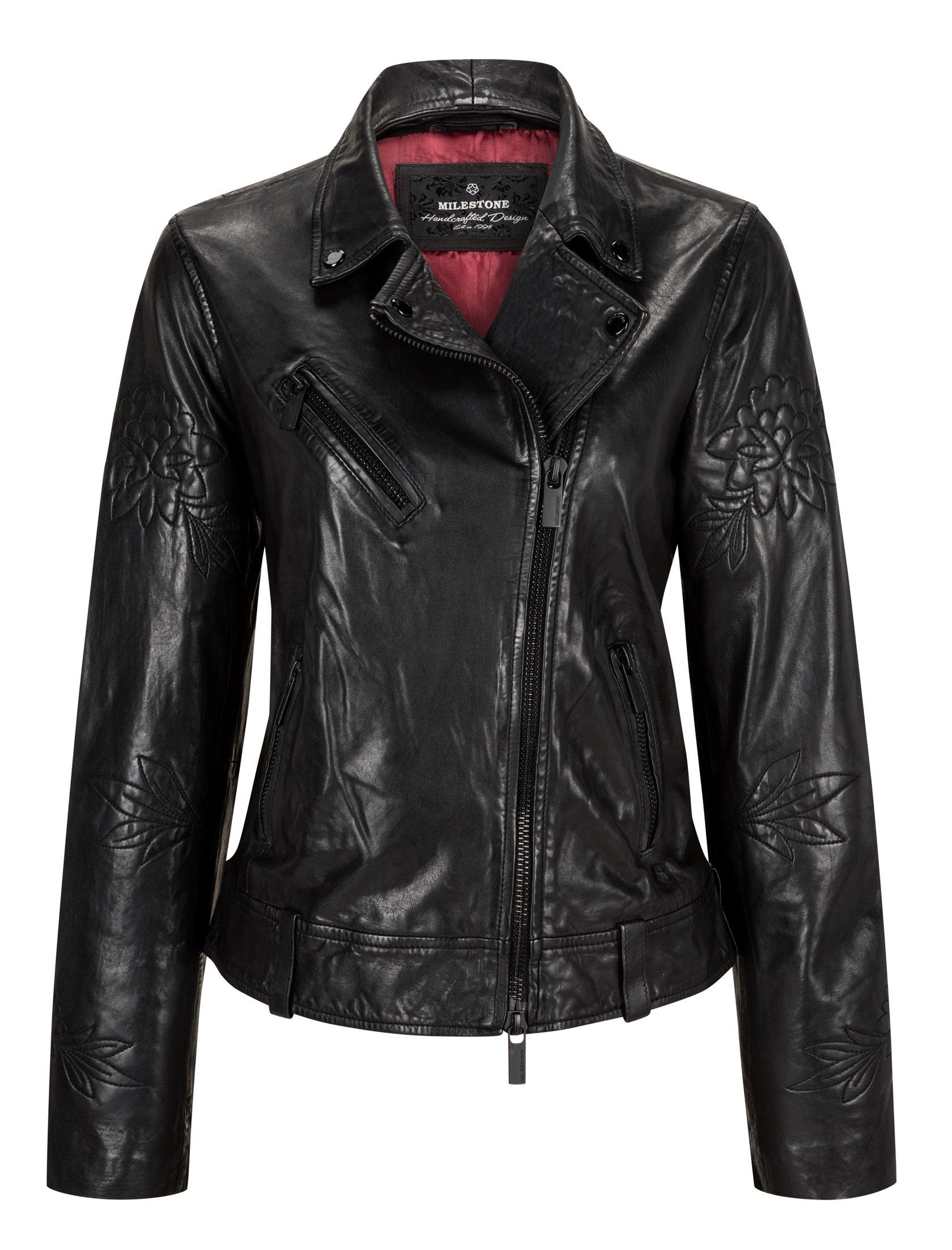 Milestone Lederjacke MS-Nelly mit floralen Mustern im Biker-Look aus Lammle günstig online kaufen