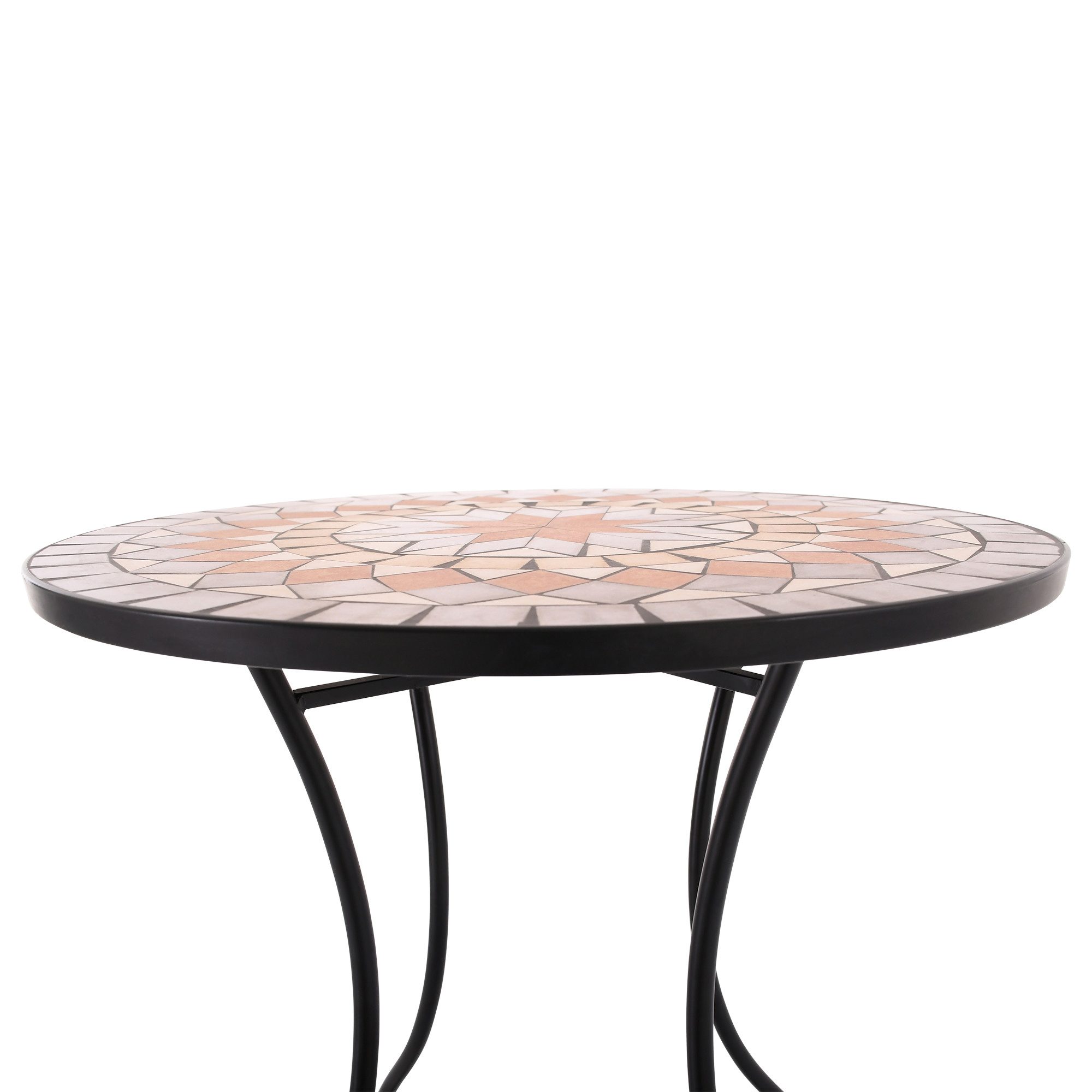 Raburg Gartentisch Mosaiktisch, Balkon- und Terrassentisch, 60 cm Ø, 72 cm hoch, Mayla (rund), liebevolle Handarbeit, Mosaikmuster, schwarzes Metallgestell