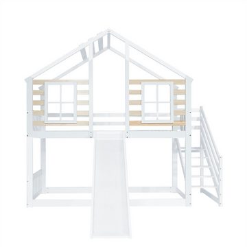 autolock Etagenbett Etagenbett Holzbett mit Treppe und Gitter,Rutsche und Fenster