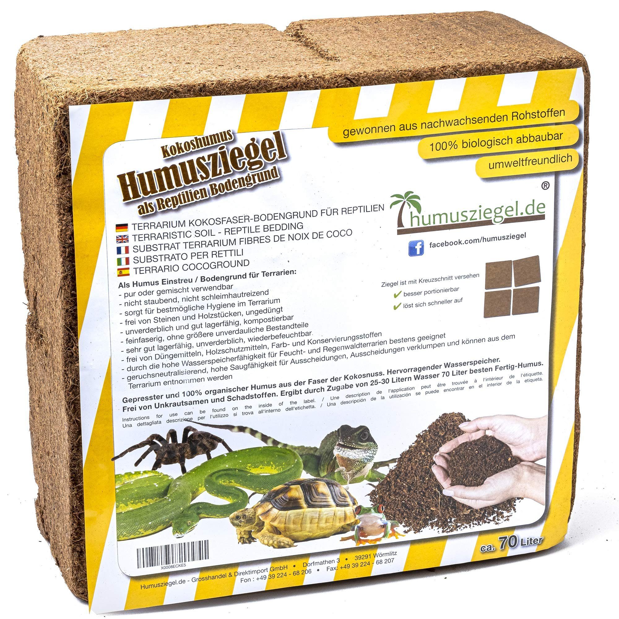 Humusziegel Spezialerde Humusziegel Kokos Einstreu für Reptilien, 27L
