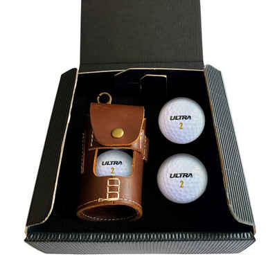 elbedruck Golfballtasche Ledertasche Gürteltasche für Golfball inkl. 4 Wilson Ultra Golfbällen im Geschenk-Set Golfspieler/in Golfsport (Set, 5-teilig), 100% Rindsleder, mit Karabinerhaken