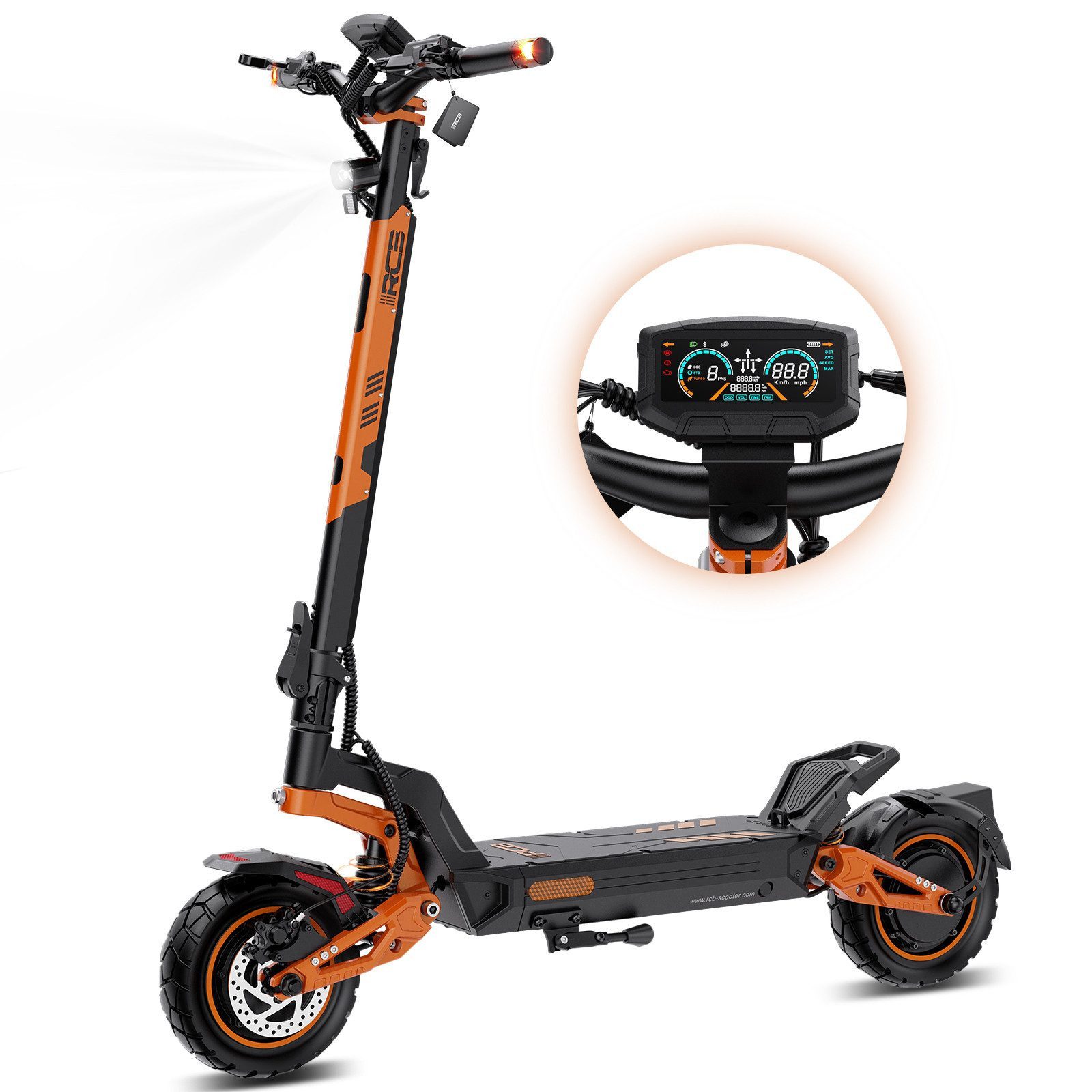 RCB TECH E-Scooter D7 MAX mit Straßenzulassung 2x1800W Doppelmotor NFC 100 km Reichweite, 500 W, 20 km/h, (Komplettset), Dual Motor, NFC-Schlüssel, App-Unterstützung, 1800W Peakleistung