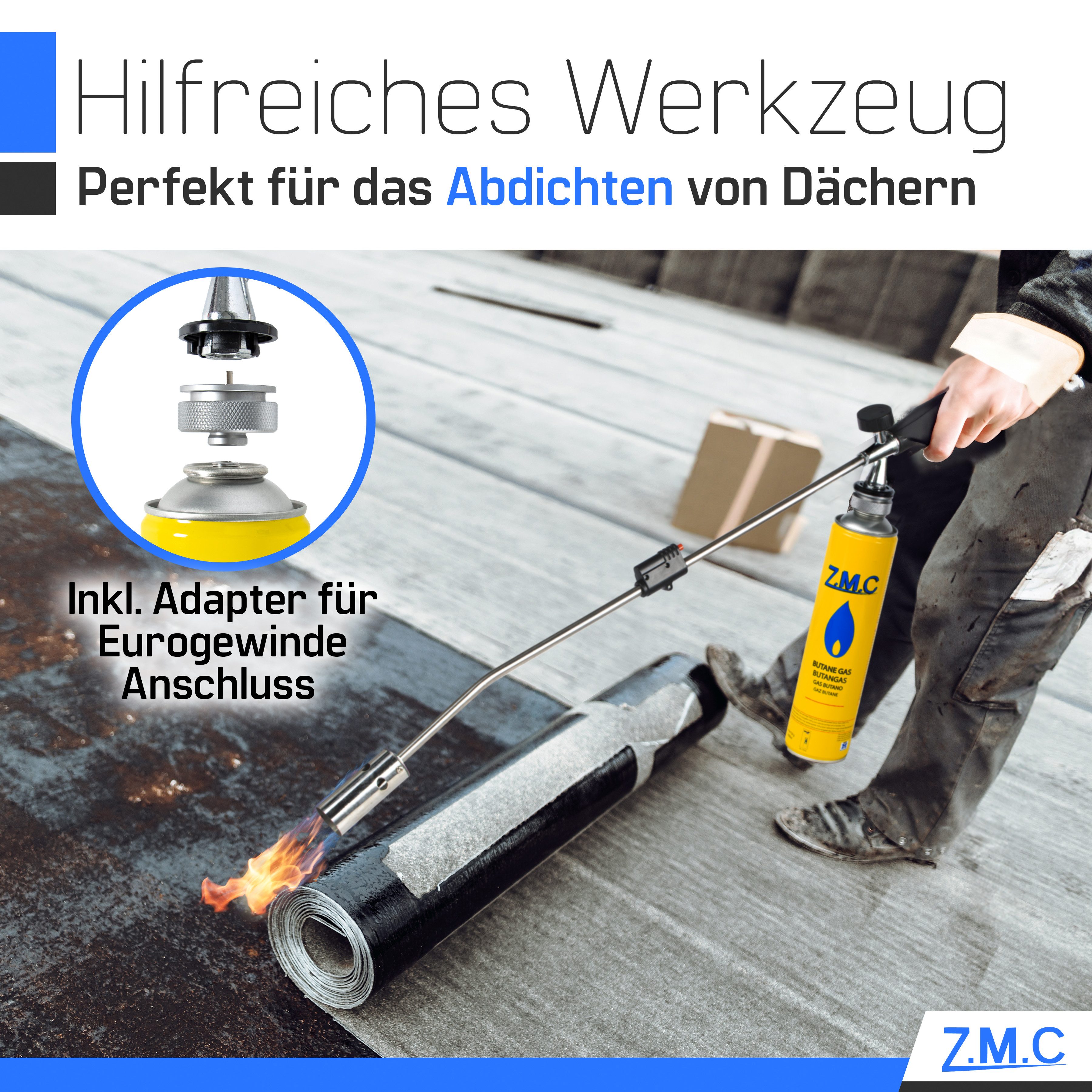 ZMC Unkrautbrenner Unkrautvernichter Unkrautbrenner Abflammgerät + Gaskartuschen 330g, (Unkrautreiniger 2,5KW mit einstellbarer Flammenleistung, Flammenwerfer bis zu 1400 °C, 2-tlg), Gasbrenner Grillanzünder Kohleanzünder mit Piezo-Zündung