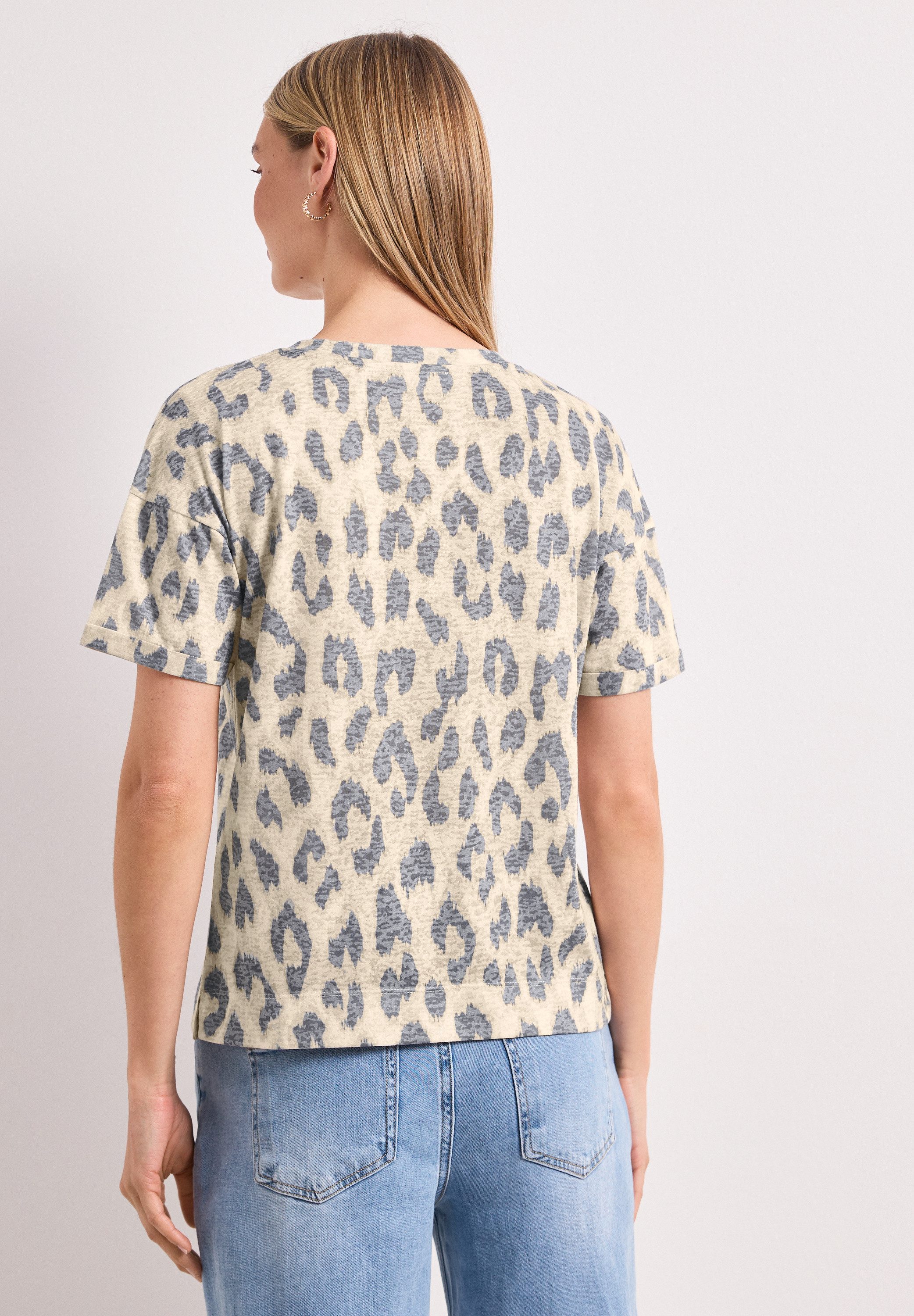 STREET ONE Kurzarmshirt Sommershirt im Ausbrenner-Look mit Leo-Print