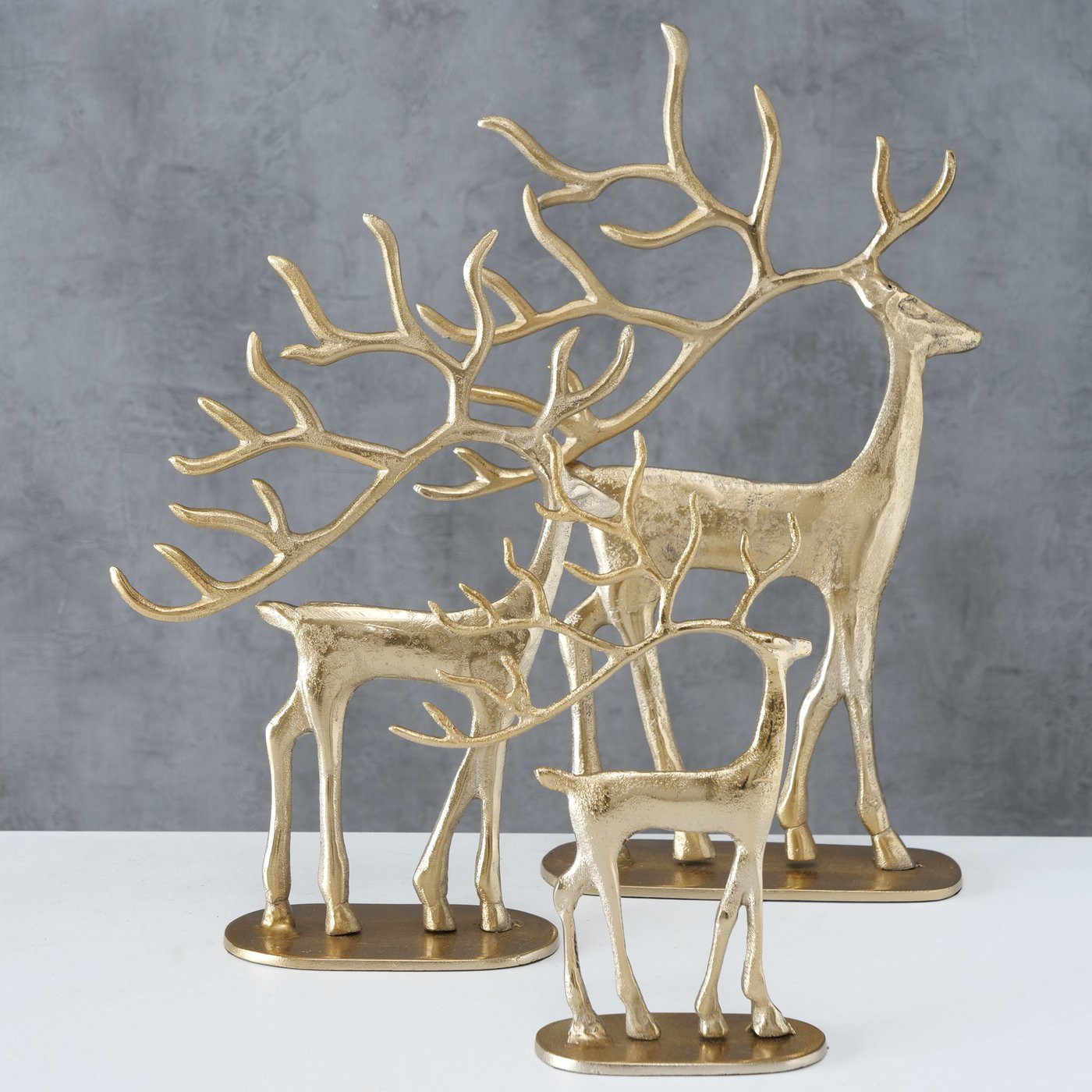 BOLTZE Weihnachtsfigur Dekofiguren-Set Trollah 3-teilige Goldene Hirsche aus Aluminium (3 St)