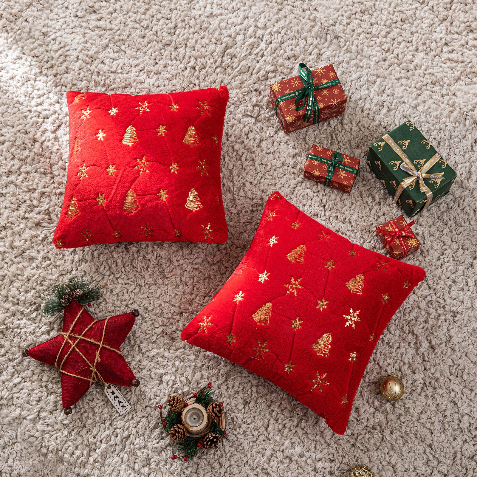 Qelus Kissenbezüge Kissenbezug Weihnachtsbaum Schneeflocke Bestickt günstig online kaufen