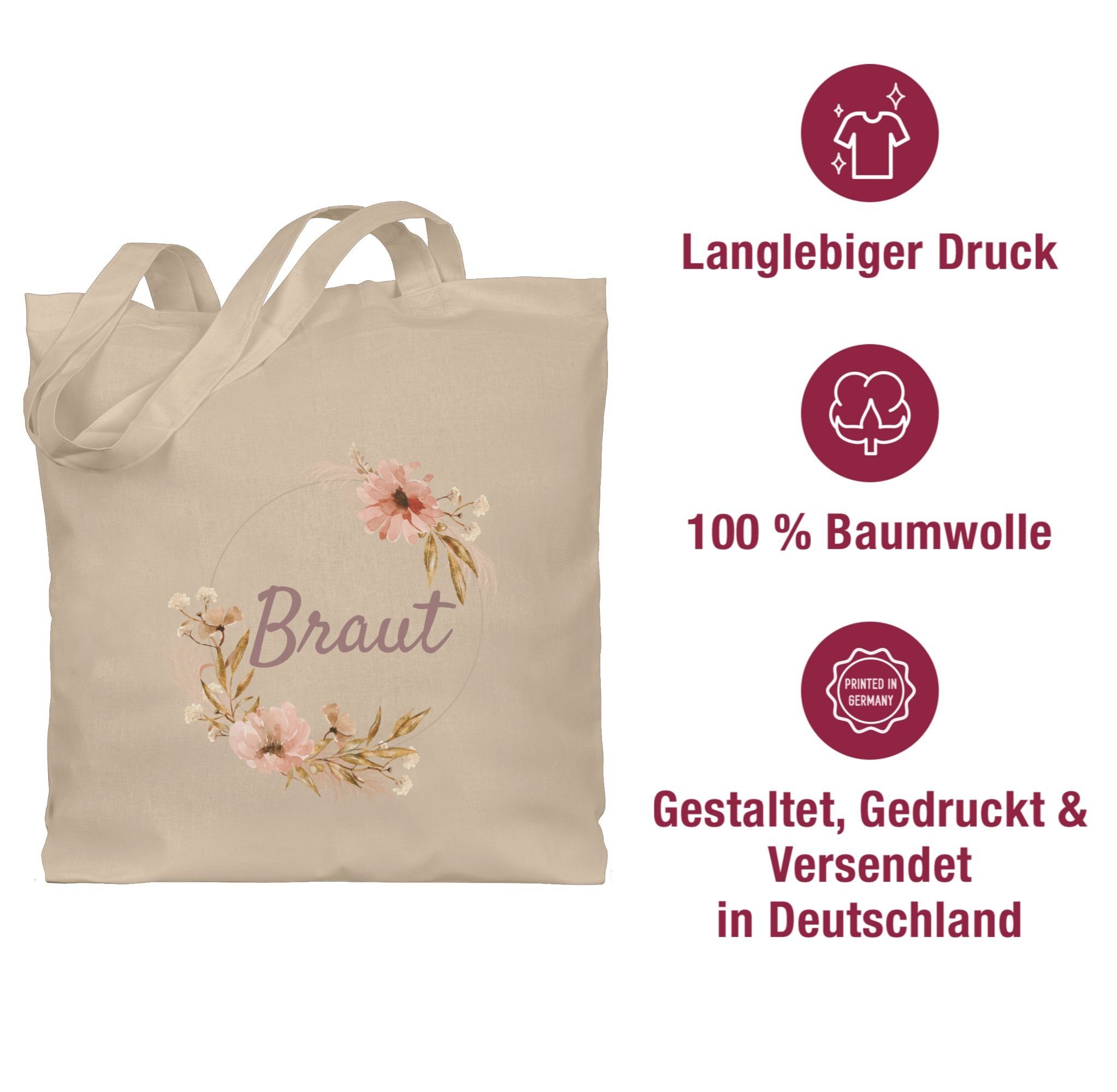 Braut Junggesellenabschied Umhängetasche 1 Naturweiß Shirtracer Bride, JGA Frauen