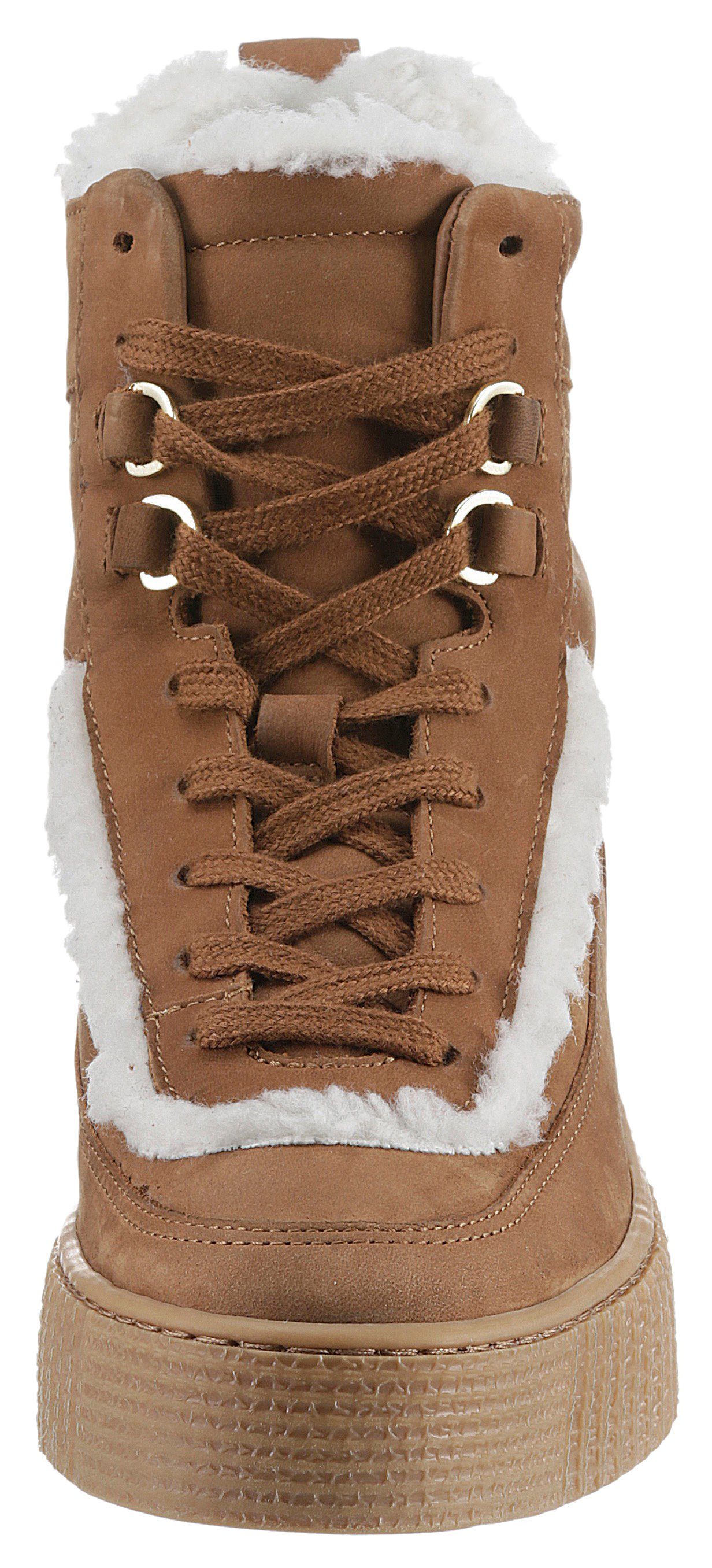 WARMBOOTIE LACE Hilfiger UP Winterboots cognac mit ESSENTIAL Fellimitat-Besätzen Tommy