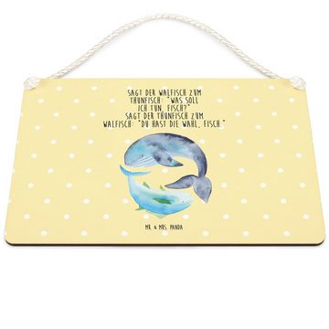 Mr. & Mrs. Panda Hinweisschild DIN A5 Walfisch Thunfisch - Gelb Pastell - Geschenk, lustige Sprüche, (1 St), Herzliche Botschaften