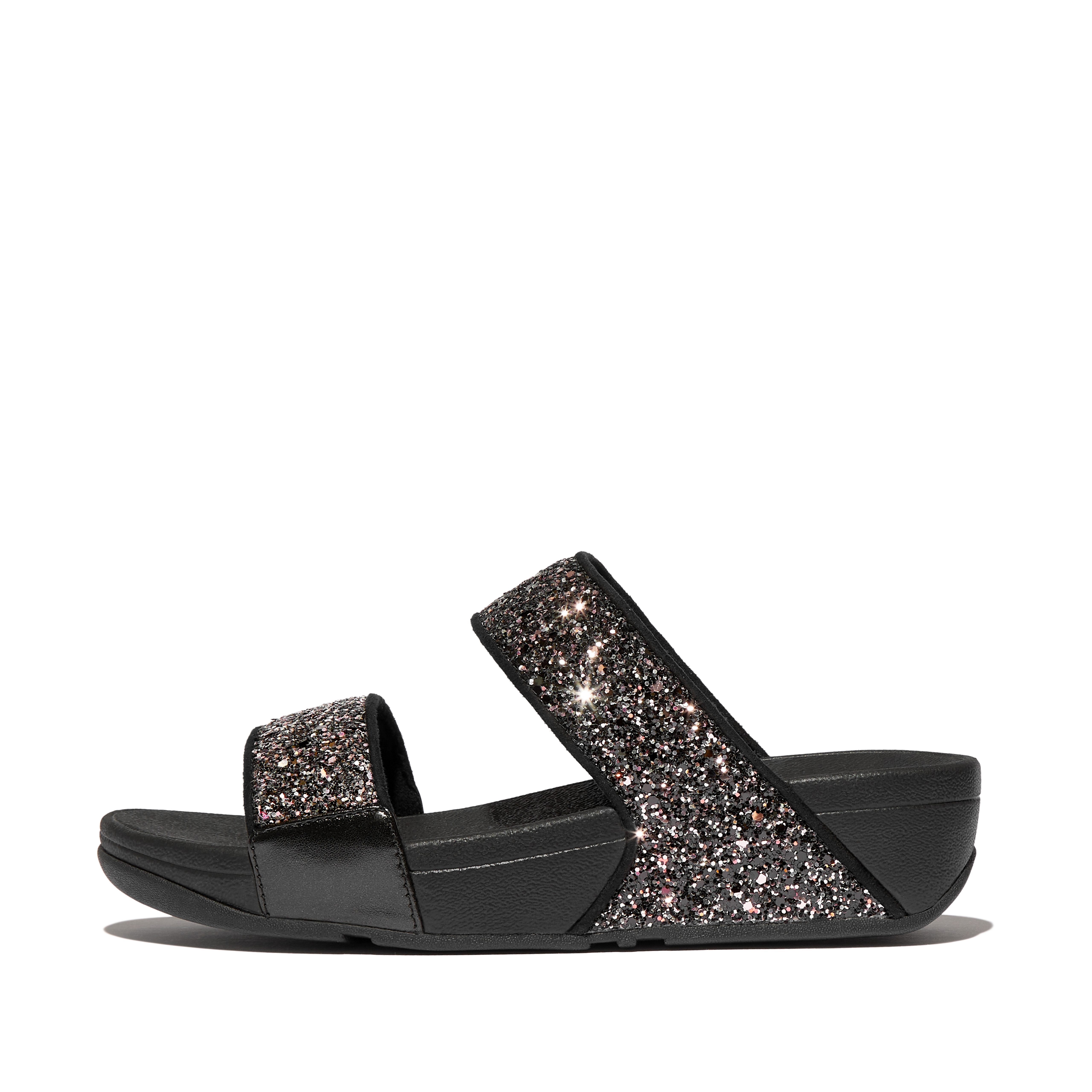 Fitflop LULU MULTI-TONAL GLITTER SLIDES Pantolette Keilabsatz, Sommerschuh, Schlupfschuh mit Glitzer besetzt
