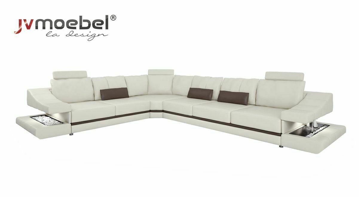 JVmoebel Ecksofa, Sofas Design Ecksofa L-Form Möbel Bett Funktionen Textil Leder Weiß/Braun | Ecksofas