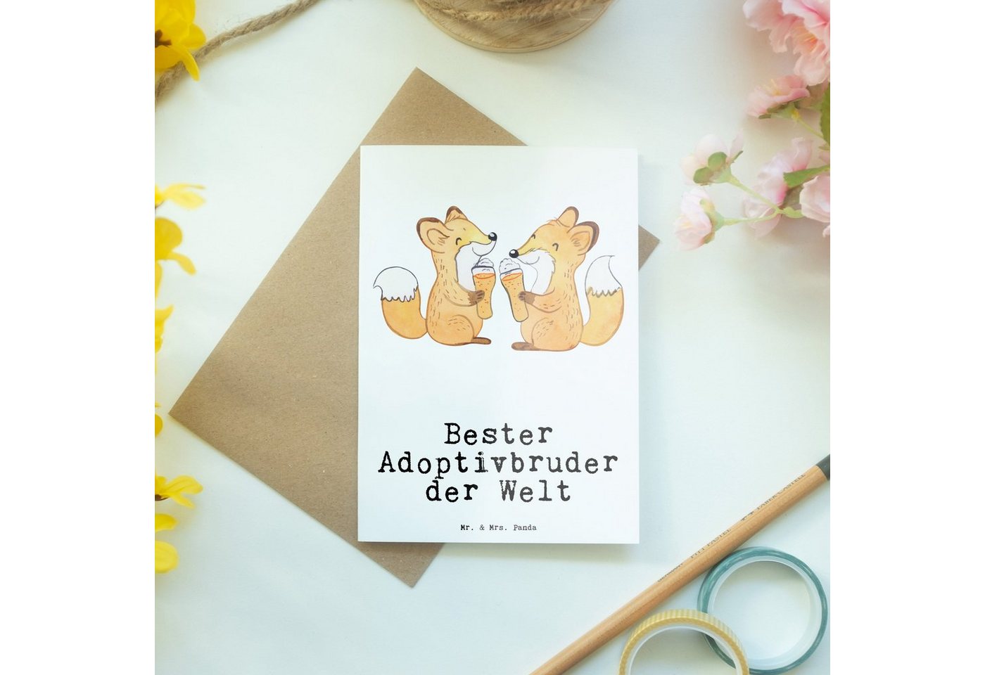 Thumbnail - Mr. & Mrs. Panda Grußkarte Fuchs Bester Adoptivbruder der Welt - Weiß - Geschenk, Klappkarte, Gr, Edler Umschlag