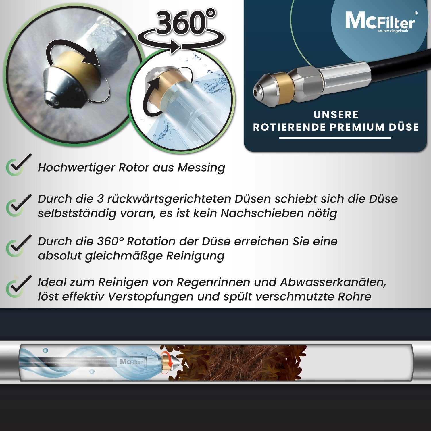 McFilter Hochdruckschlauch Rohrreinigungsschlauch, 30m, 200 bar, kompatibel mit Kärcher, (30 St), K2 K3 K4 K5 K6 K7, inkl. Tasche mit Adapter, Düsen starr + rot – Bild 3 von 5