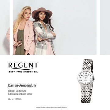 Regent Quarzuhr Regent Damen-Armbanduhr silber Analog F-909, Damen Armbanduhr rund, klein (ca. 26mm), Edelstahlarmband
