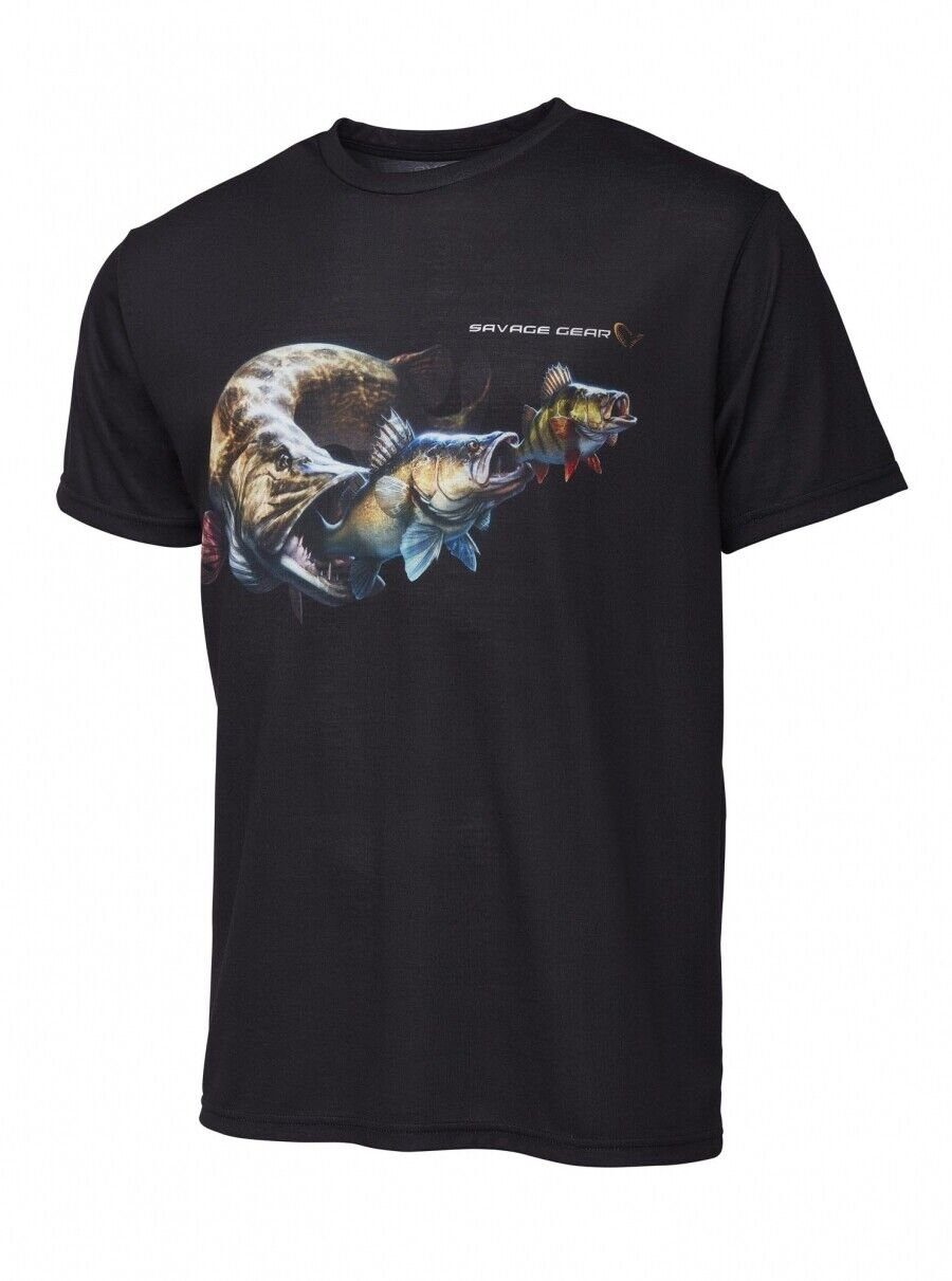 Savage Gear T-Shirt Cannibal T-Shirt Black Blue S-XXL atmungsaktiv Barsch Zander Hecht Das Savage Gear Cannibal T-Shirt ist ein Must-Have für jeden Angler