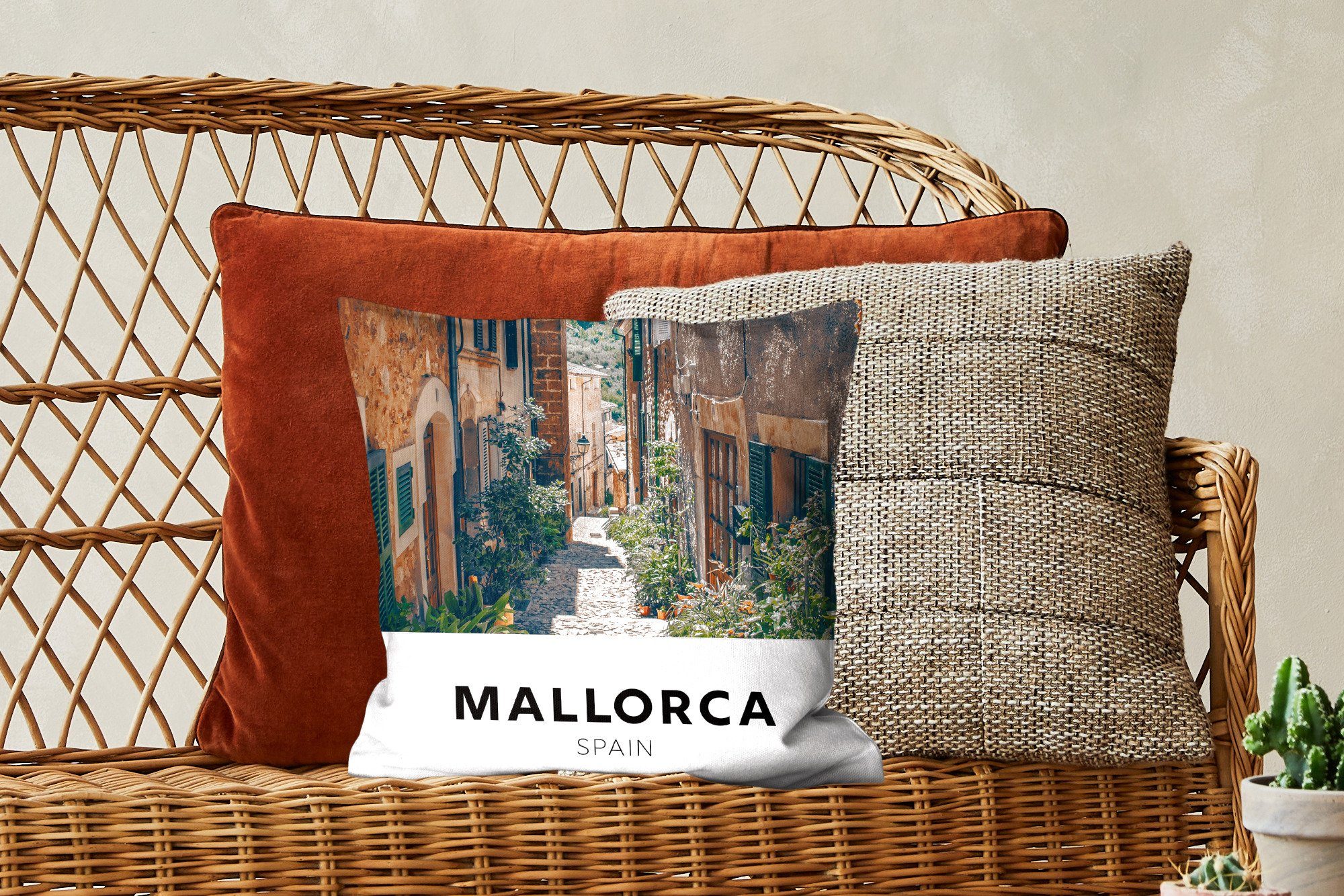 MuchoWow Dekokissen Mallorca - - Zierkissen Haus, für Füllung mit Deko, Wohzimmer, Sofakissen Spanien Schlafzimmer