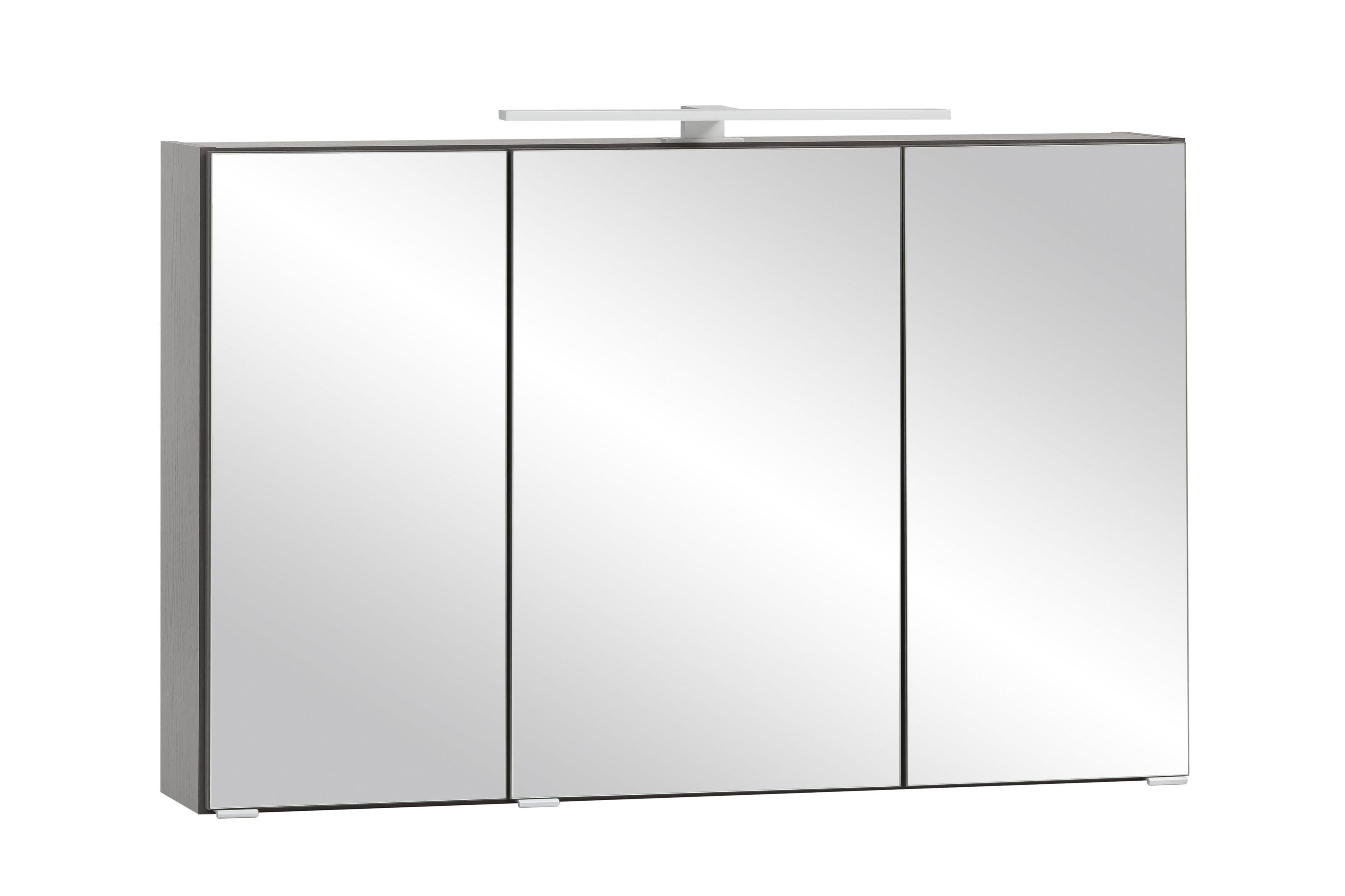 möbelando Badezimmerspiegelschrank Villach 3 cm 100x64x20 (B/H/T) in Türen und Abmessungen Einlegeböden. mit matt Spanplatte grau aus 6
