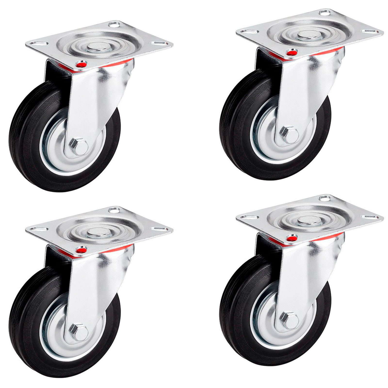 SO-TECH® Schwerlastrolle 4er Set Transportrollen RED, 75 - 100 mm, inkl. Schrauben, 4x Lenkrollen Ø 200 mm Tragkraft bis 440 kg / Set