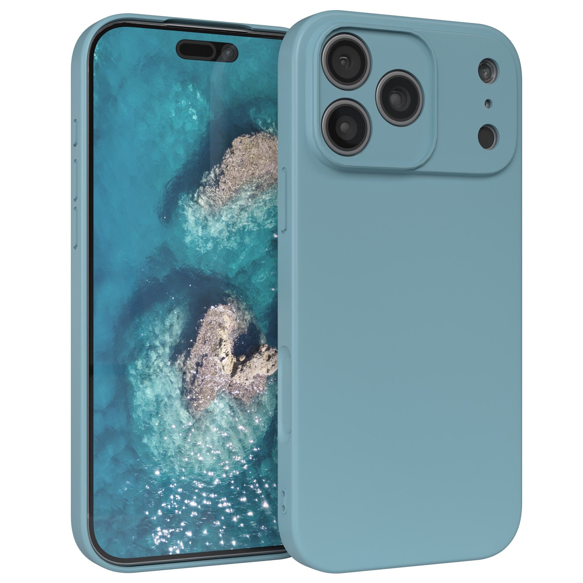 EAZY CASE Handyhülle für Apple iPhone 17 Pro Max Hülle Silikon 6,9 Zoll, TPU Silikon Bumper Case stoßfest Slimcover Schutzhülle Etui Blaugrün