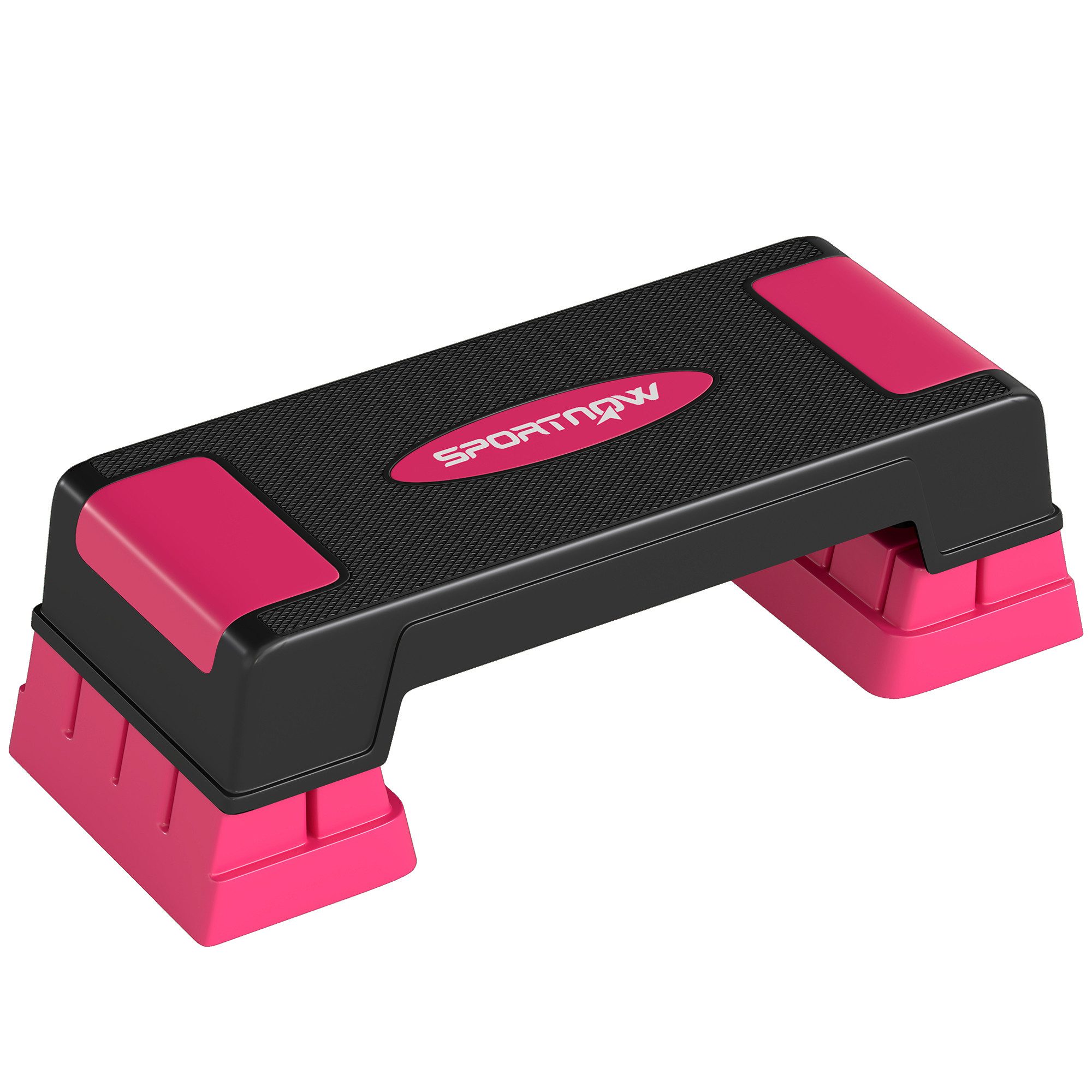 SPORTNOW Stepper mit 3 Stufen (12/17,5/22,5 cm), Anti-Rutsch-Matte (Step Bench, 2-tlg., Aerobic Stepper), für Zuhause Fitnessstudio Büro Schwarz+Rosa