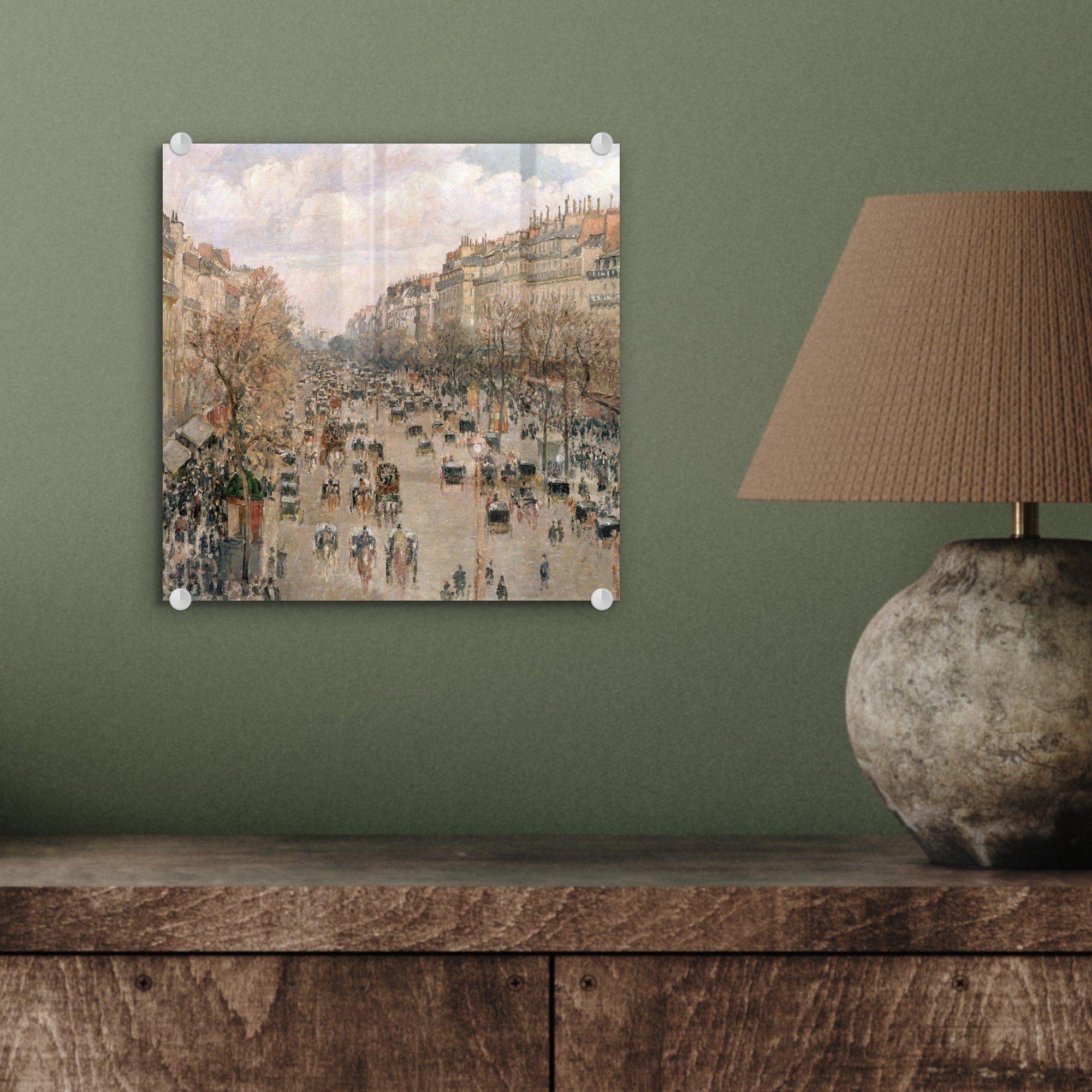 Acrylglasbild Wandbild im Montmartre Bilder St), Glasbilder Boulevard Wanddekoration (1 von Foto Pissarro, Glas - - auf - Gemälde MuchoWow Glas - Camille auf Winter