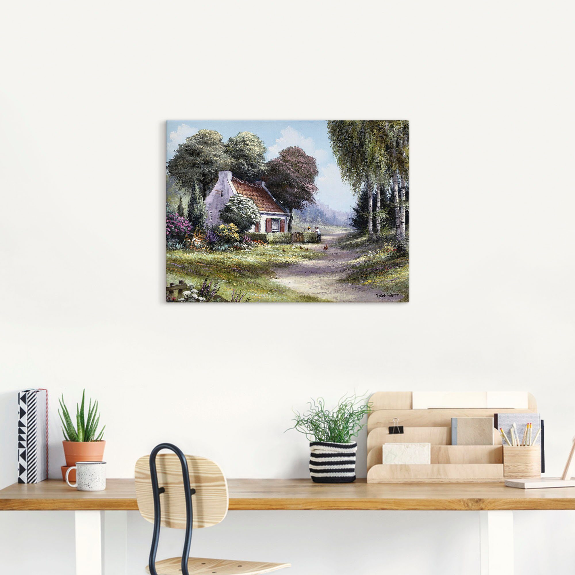 Artland Leinwandbild Männer, die die Hecke schneiden, Garten (1 St), auf Holzrahmen gespannt