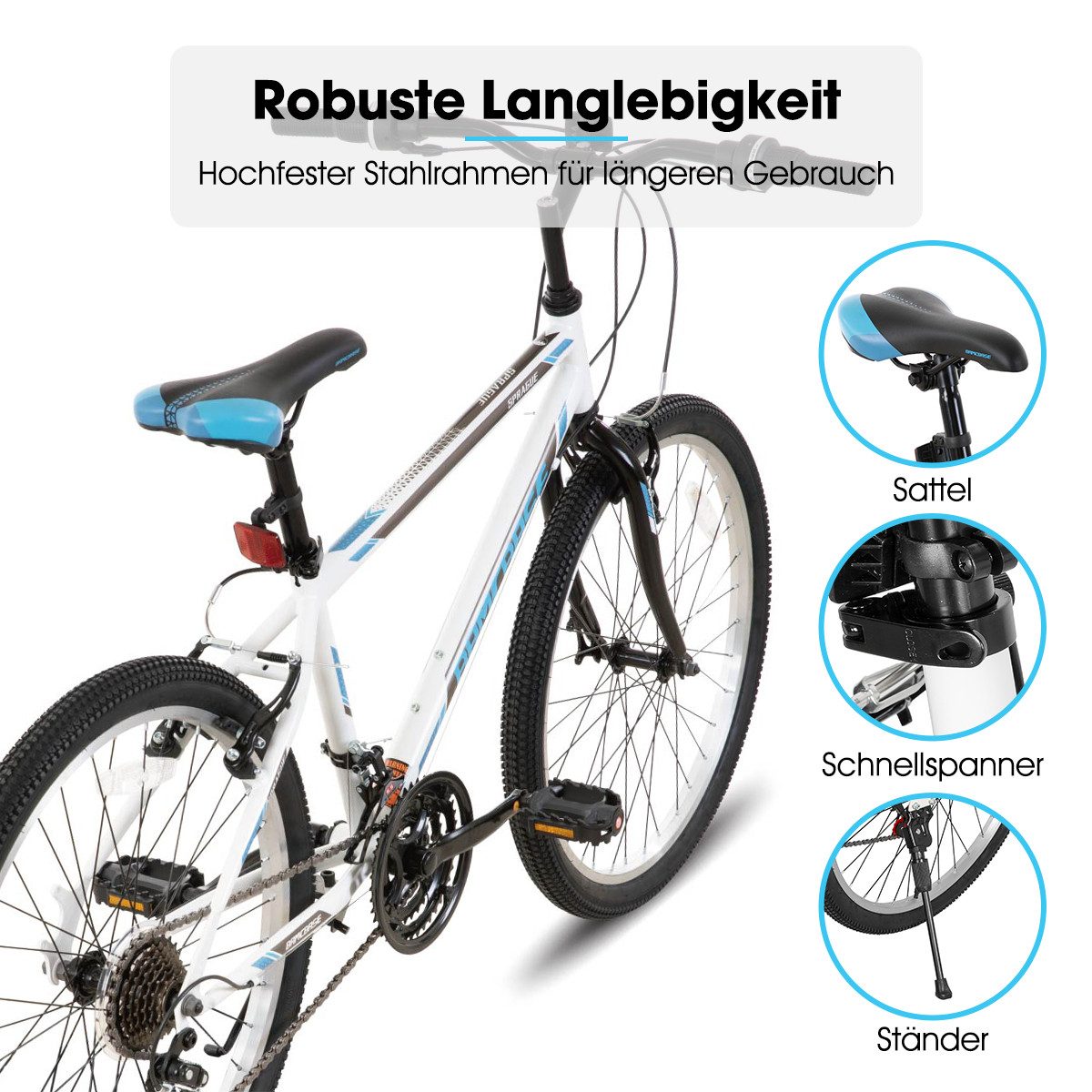 HILAND Mountainbike 24 26 Zoll bike Männer Frauen MTB Fahrrad für Jugend Studenten Pendler, mit V-Bremse, 21 Gang, Federgabel, Hochwertiger Rahmen,Kettenschaltung