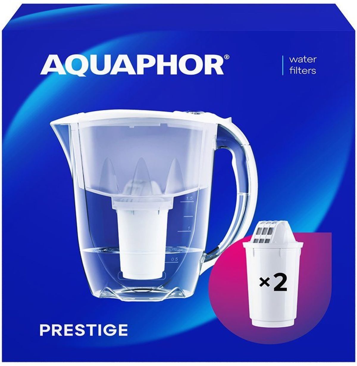 AQUAPHOR Wasserfilter Set Prestige weiß - inkl. 2x Filterkartuschen A5, 350l., Zubehör für Zubehör für Filterkartuschen AQUAPHOR A5, A5H hartes Wasser & A5 Magnesium, Reduziert Kalk, Chlor & weiteren Stoffen. BPA frei