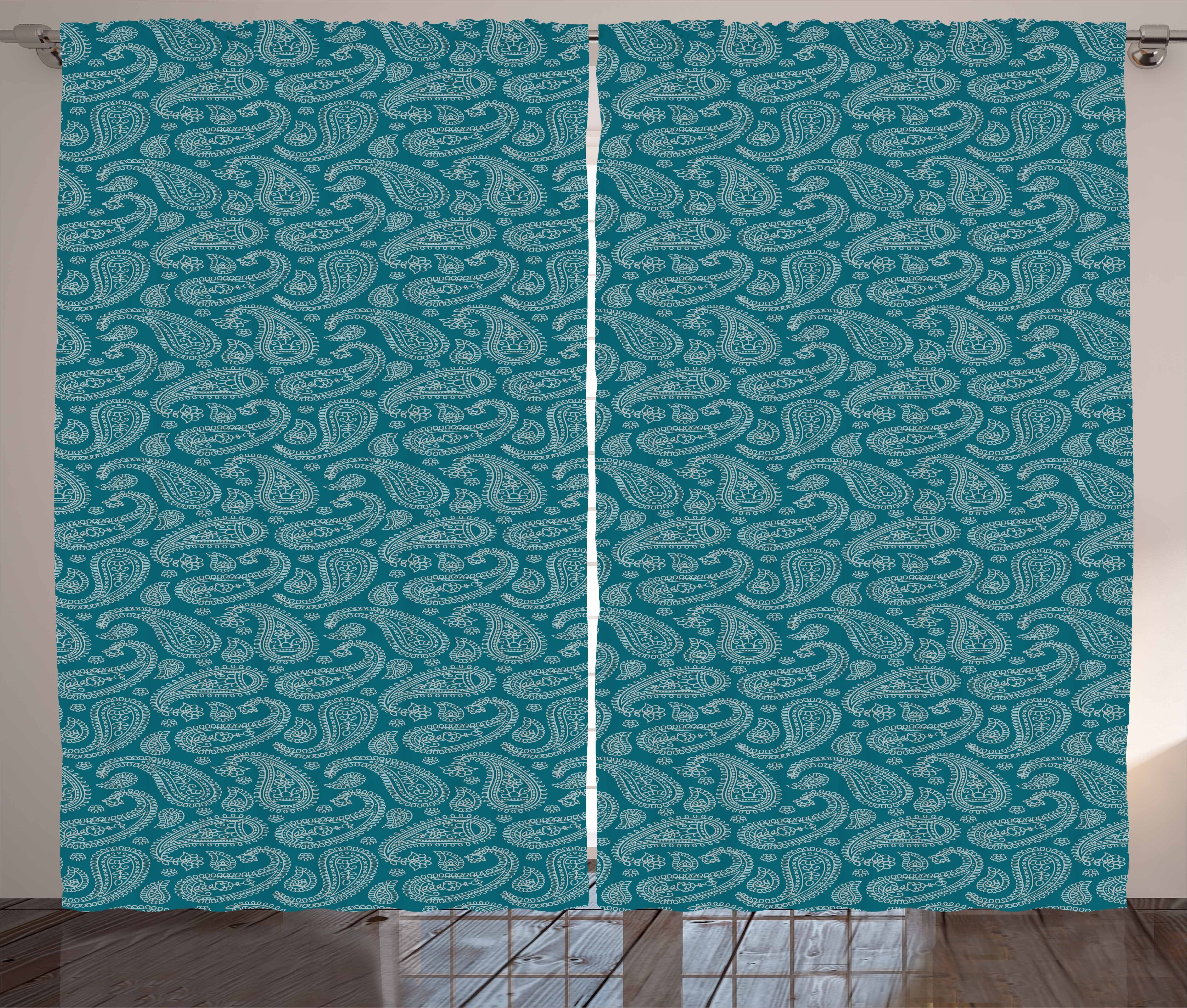 Gardine Schlafzimmer Kräuselband Vorhang mit Schlaufen und Haken, Abakuhaus, Ethnisch Zusammenfassung Blätter Blau