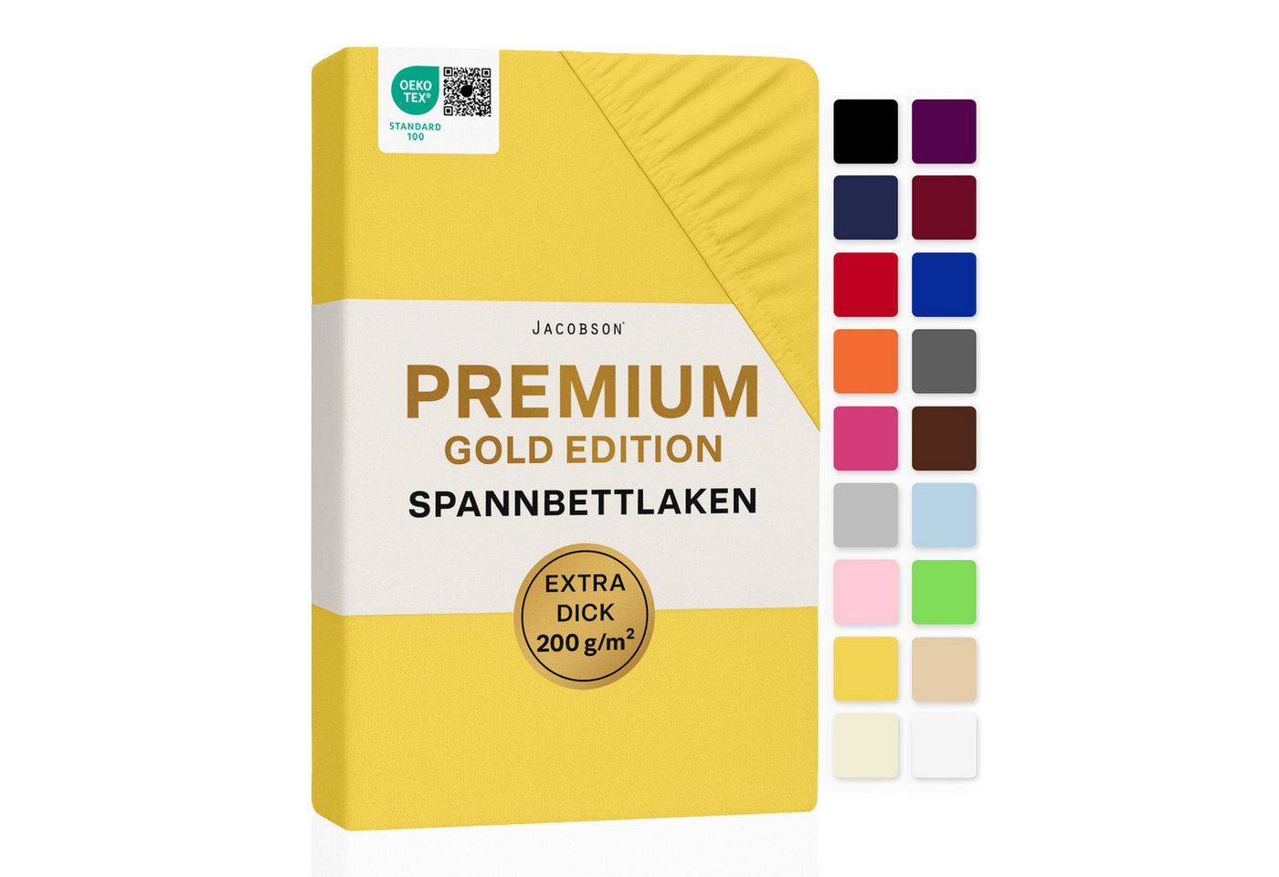 Jacobson Spannbettlaken PREMIUM 200 g/m² Jersey aus 97% Baumwolle & 3% Elasthan, Extra dichtes Bettlaken mit maximalem Halt