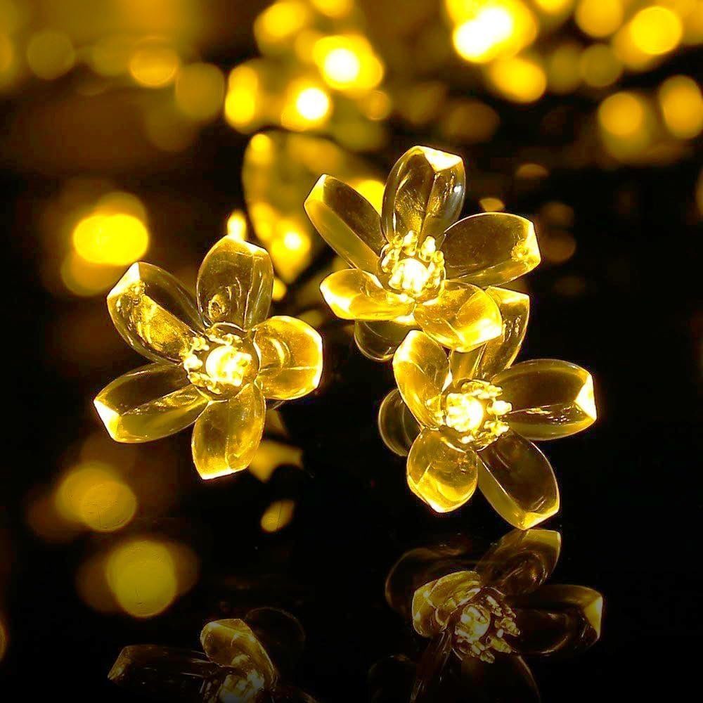 GelldG LED-Lichterkette Solar Lichterkette Außen Blumen, 7M 50LED Wasserdicht Lichterketten | Lichterketten