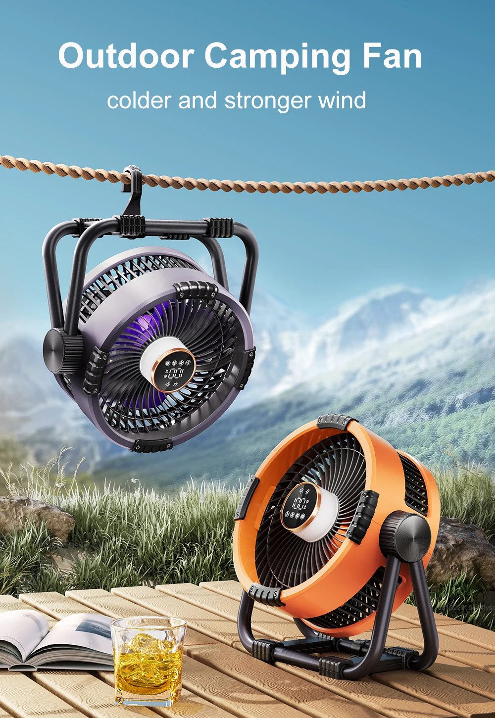 Athlix Bodenventilator Camping Ventilator Wiederaufladbar 20.000 mAh Outdoor Draußen, 100 Stunden Laufzeit, Fernbedienung, Licht, Powerbank