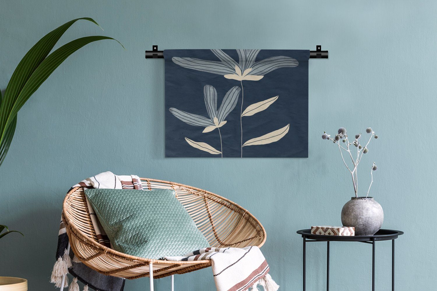 - Wanddeko Natur, - Wanddekoobjekt Pflanzen Wandbehang, Wohnzimmer, Schlafzimmer, - Kinderzimmer MuchoWow Blumen für Blau Kleid,