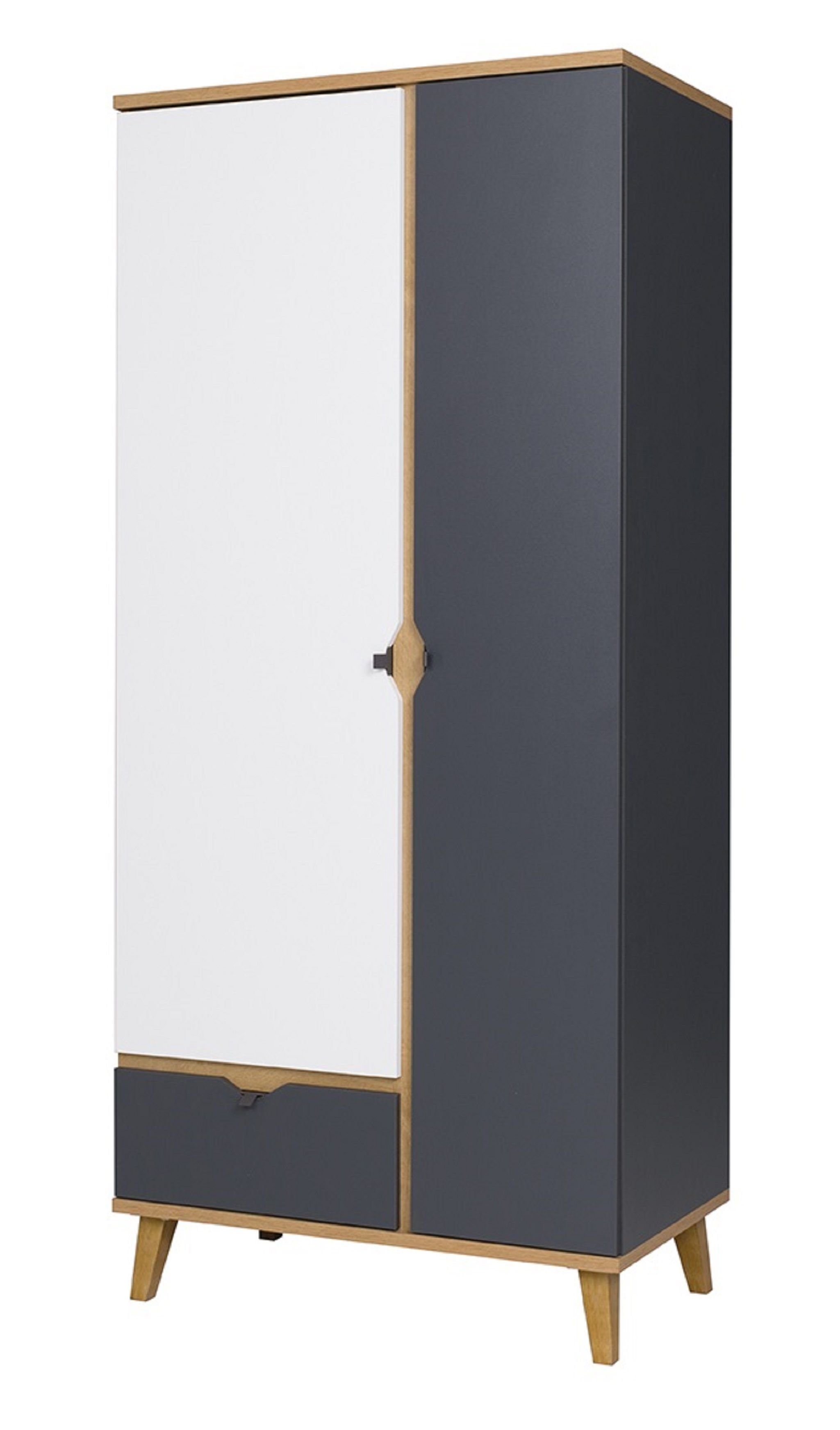 MEMIS Kleiderschrank H200 cm T52 Gold Eiche Kleiderschrank B90 cm Eiche 2-türiger 90 Furnix oder Garderoben x Gold/Grau/Weiß x