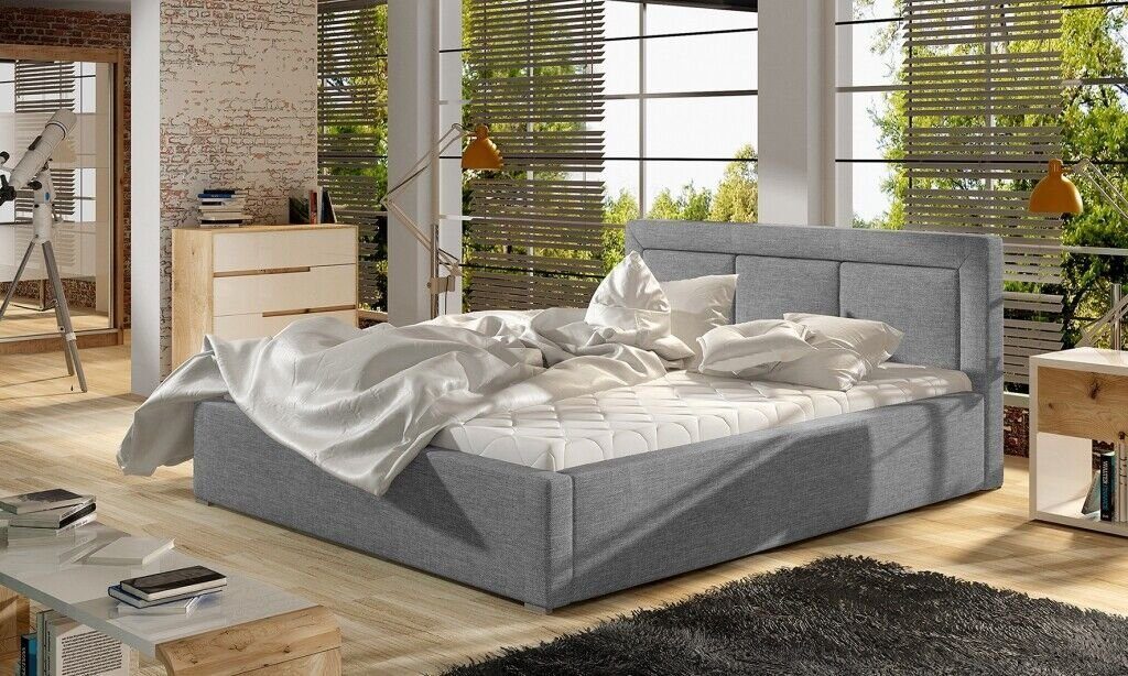 Designer Polster Textil neu Luxus Bett Bett 180x200cm JVmoebel Luxus Grau Schlafzimmer
