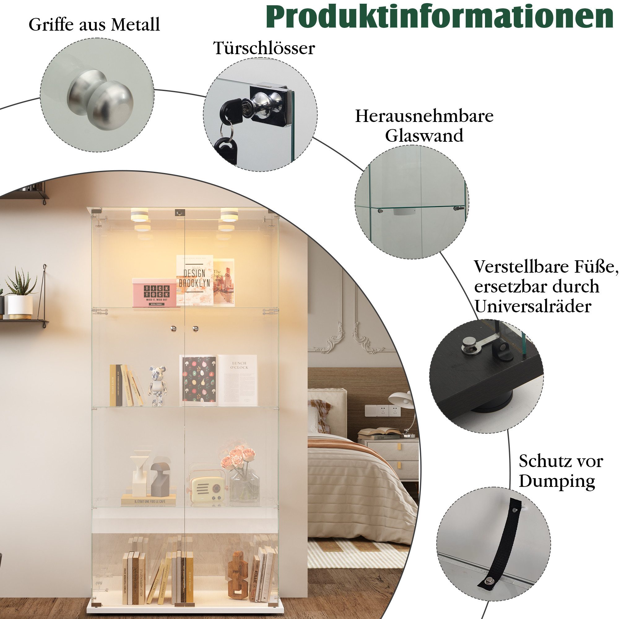 FUROKOY Glasvitrine Standvitrinen, Vitrine aus gehärtetem günstig online kaufen
