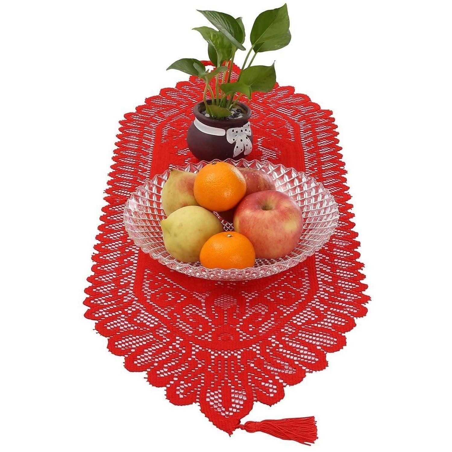 LuxusKollektion Tischläufer Tischläufer Spitze Blumen rot 88x33cm (1-tlg)