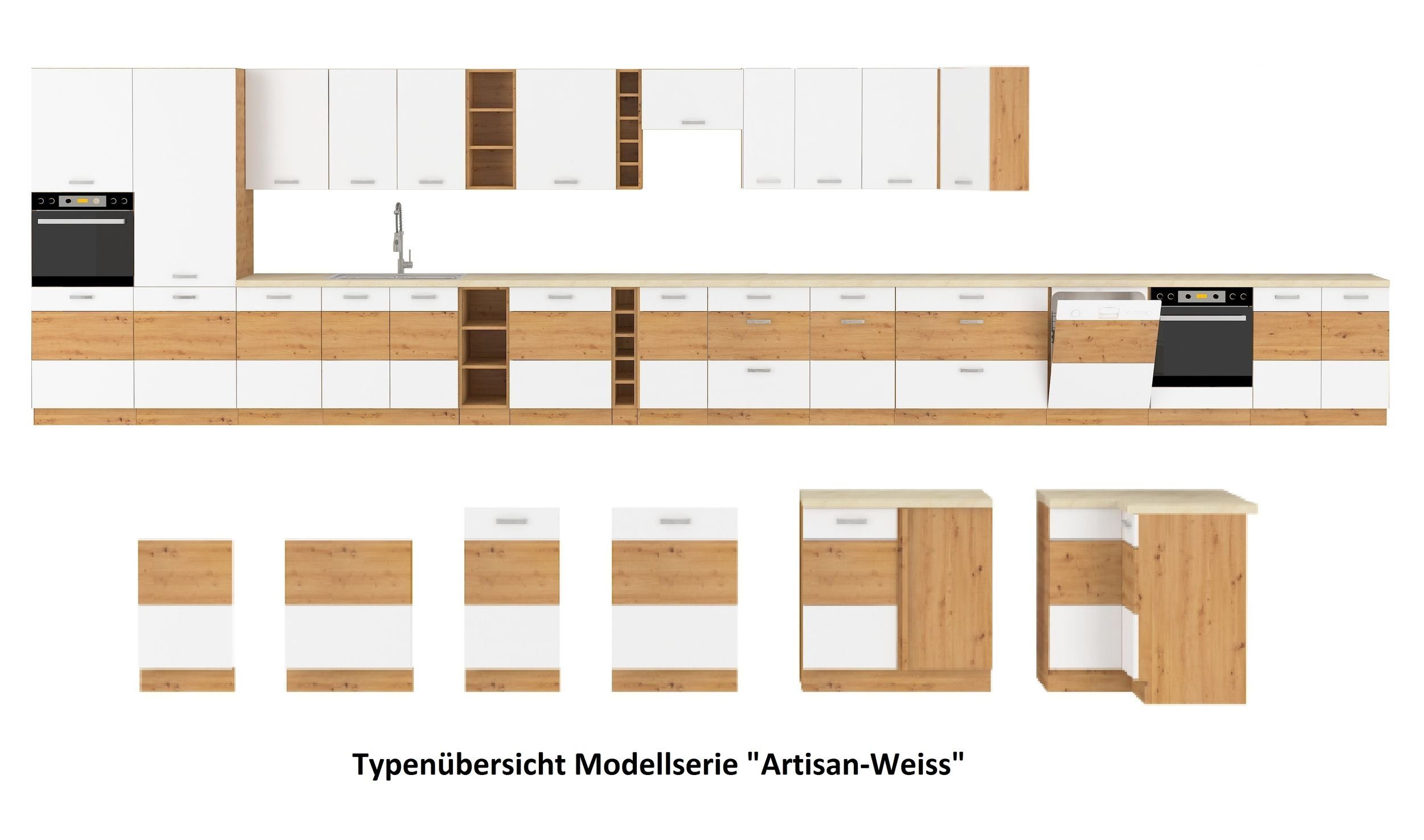 vollintegriert vollintegriert, Frontblende Küchen-Preisbombe Weiß Geschirrspüler (Frontblende 1 Eiche Küche St), Geschirrspüler Artisan cm Modern Hochglanz 60