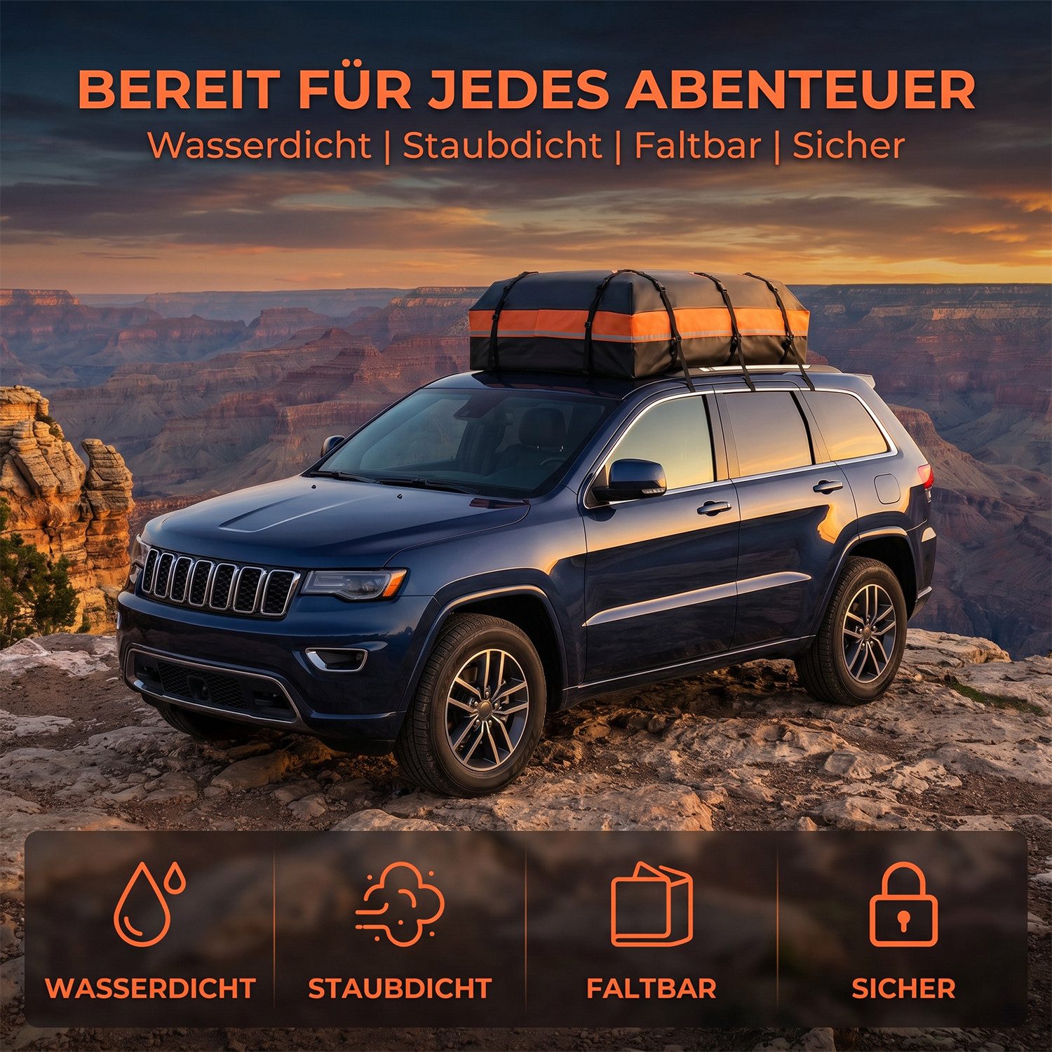 AKKEE Dachbox Auto 600L Faltbare Wasserdicht mit Schloss Türhaken Tragetasche, 132 x 100 x 43 cm – Bild 3 von 5