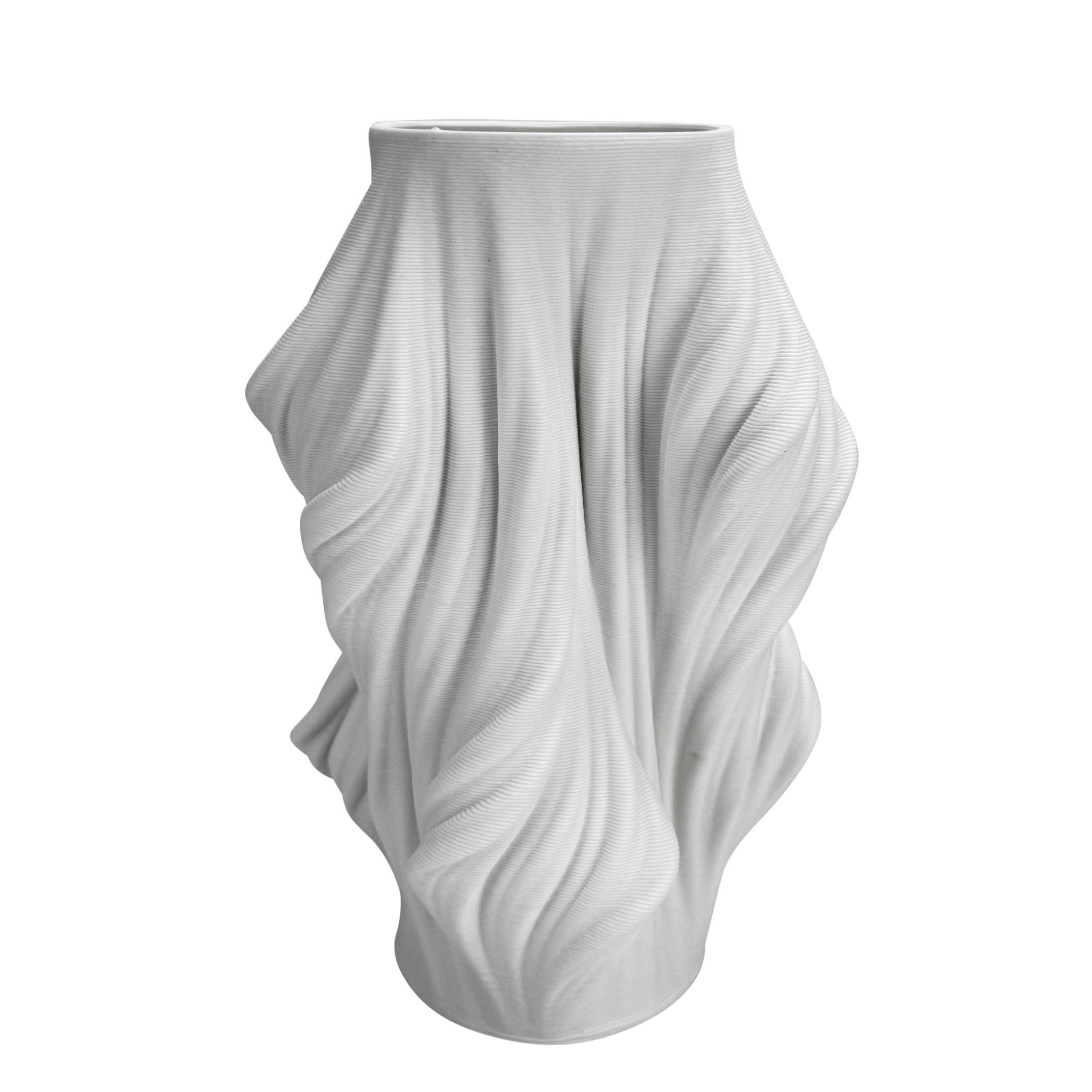 Online-Fuchs Tischvase - moderne Deko Vase aus Keramik - Weiß, 28 cm groß (leichte Rillenoptik, große Öffnung mit 10 cm), modern - stilvoll - elegant - außergewöhnlich