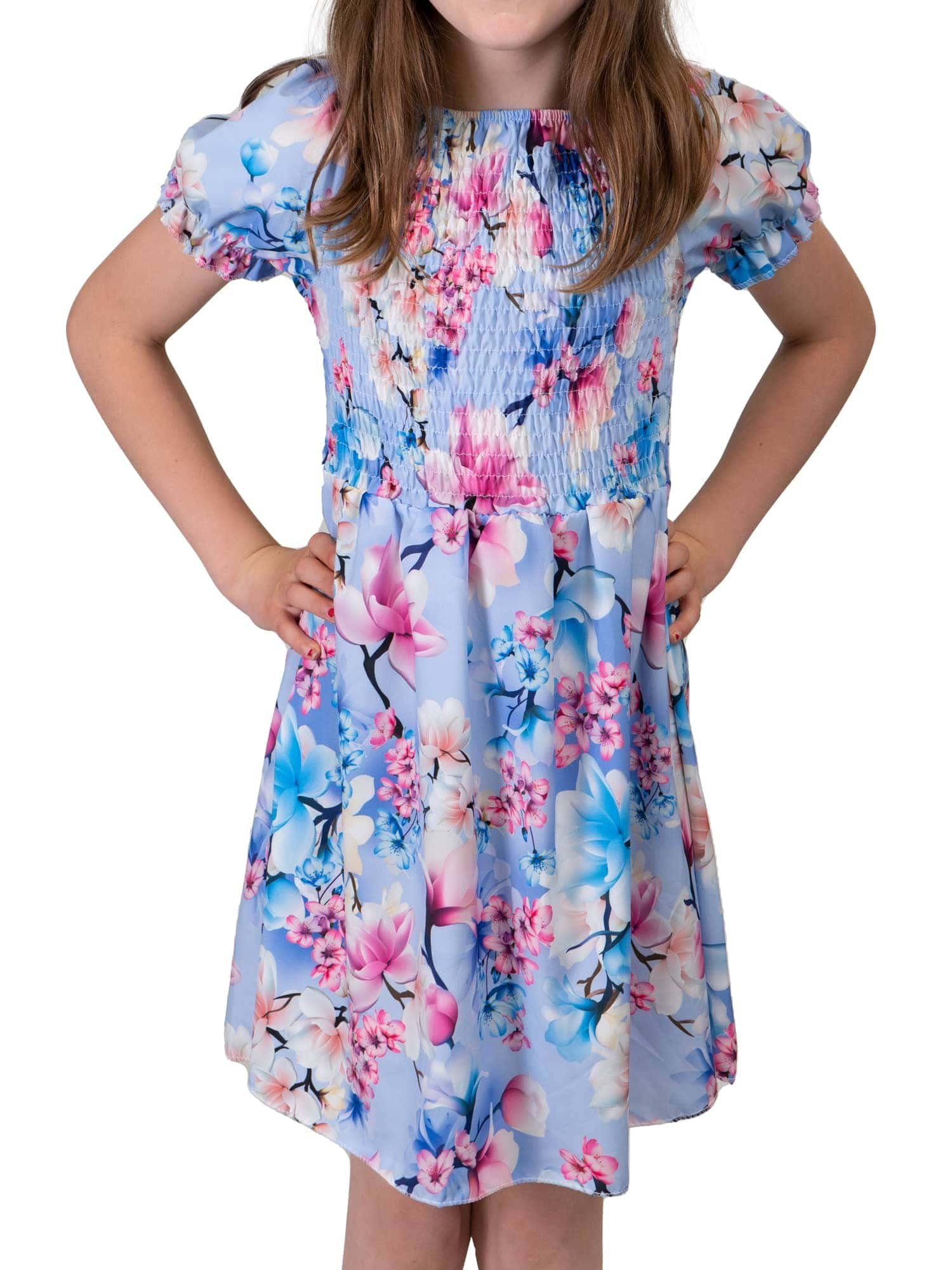 KMISSO Sommerkleid Mädchen Kleid smoked Oberteil Puffärmel 30382 (1-tlg) bequem zu tragen Blau