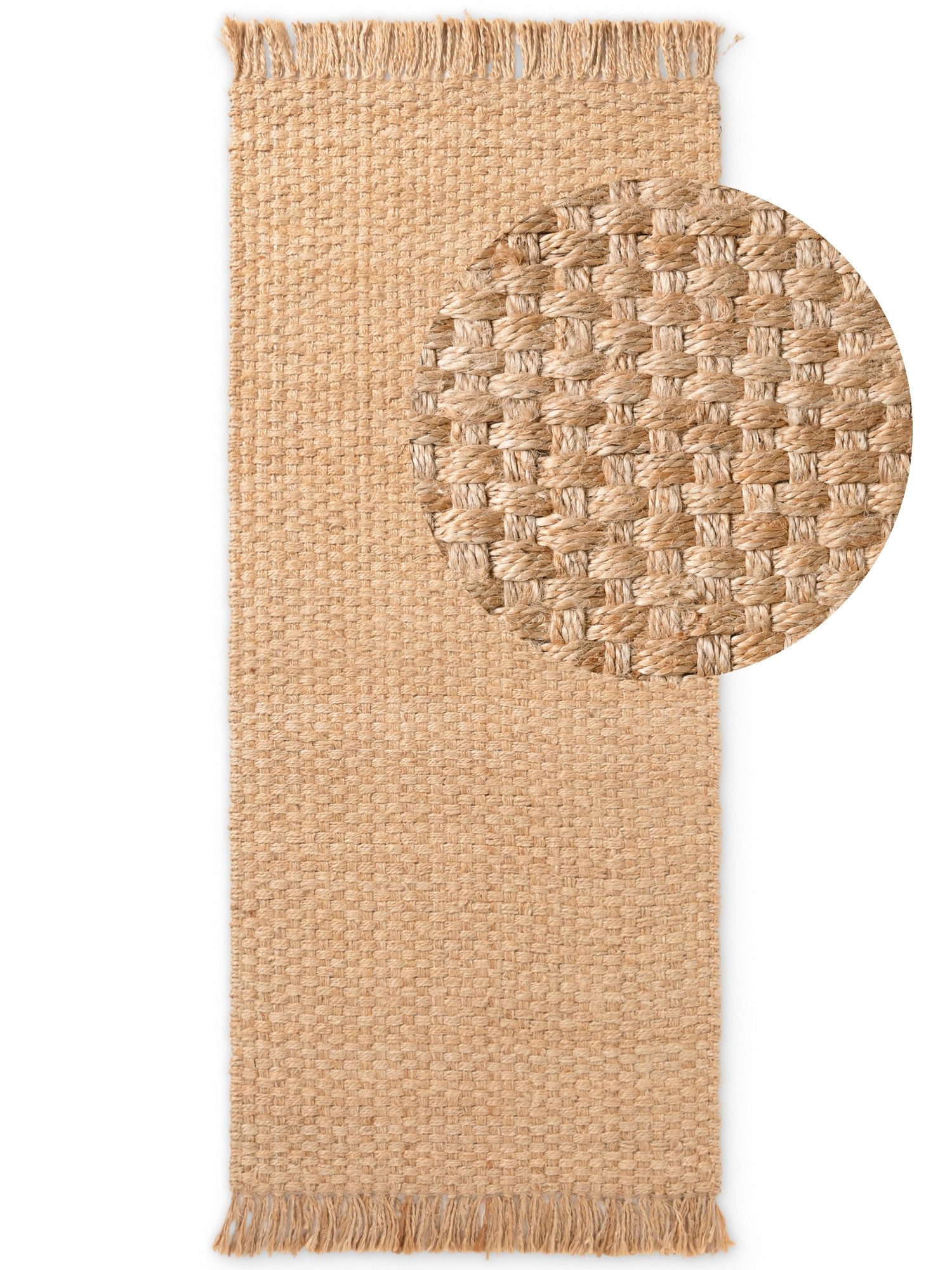 HANSE Home Teppich Fjord, rechteckig, Höhe: 10 mm, Jute, Handgemacht, Naturteppich, Wohnzimmer, Läufer, Fransen