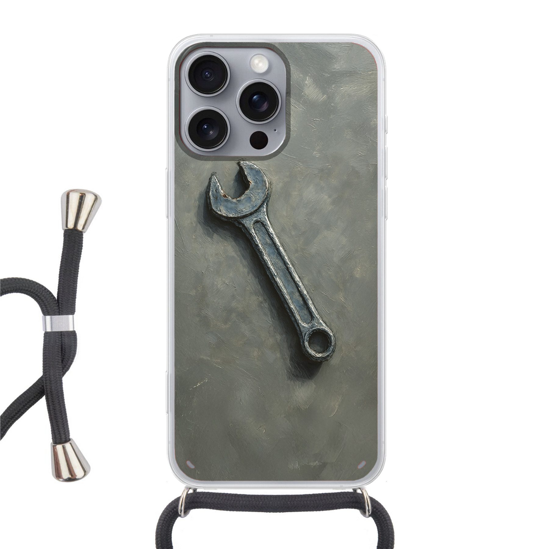 MuchoWow Handyhülle für Apple iPhone 16 Pro Max Schraubenschlüssel - Malerei - Werkzeuge -, Tragbare Handyhüllen mit Kette zum umhängen, Handykette Handyband