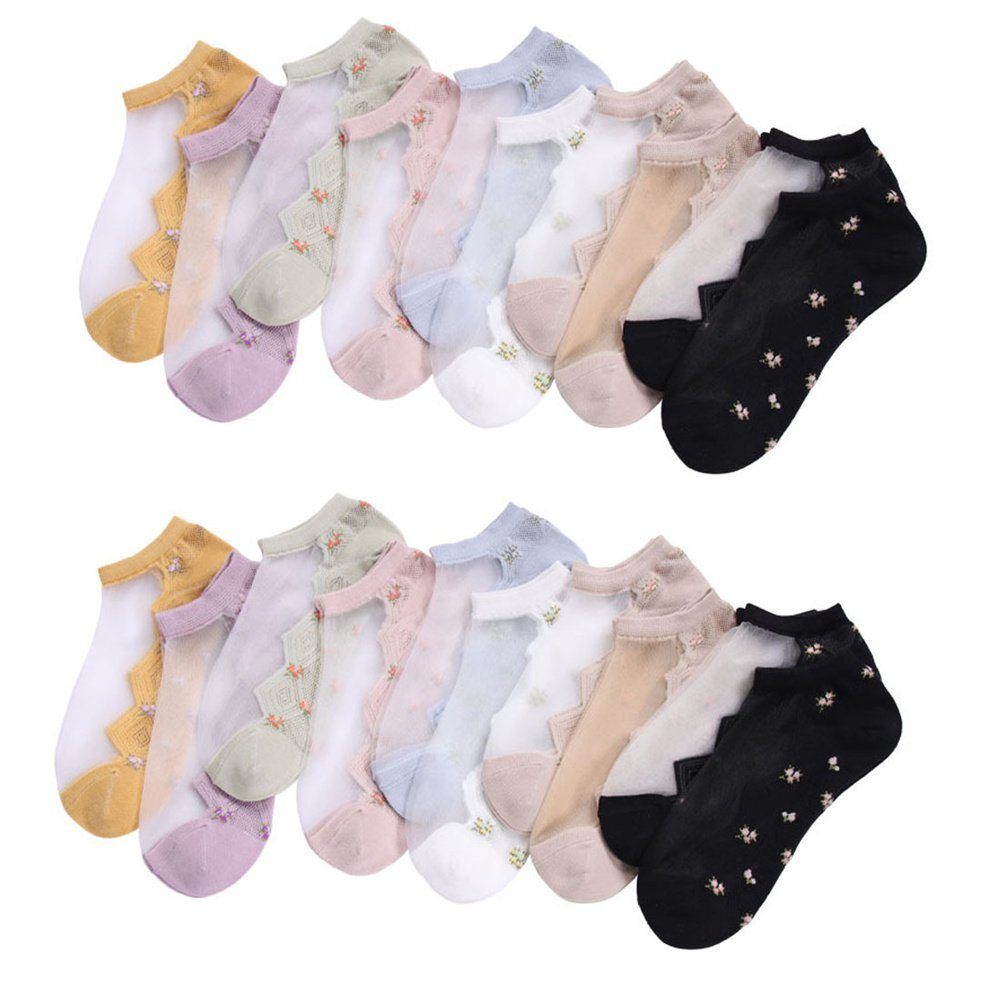 DÖRÖY Socken Floral Crystal Silk Damen Socken 10er Set, Sommer dünne Wadensocken