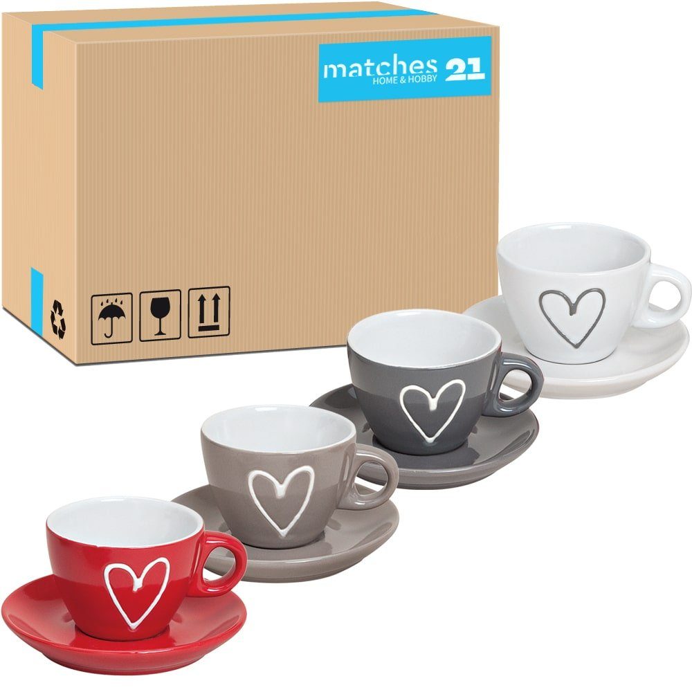 matches21 HOME 5 & Herzdekor Stk. Becher cm, HOBBY Espressotassen Keramik 72